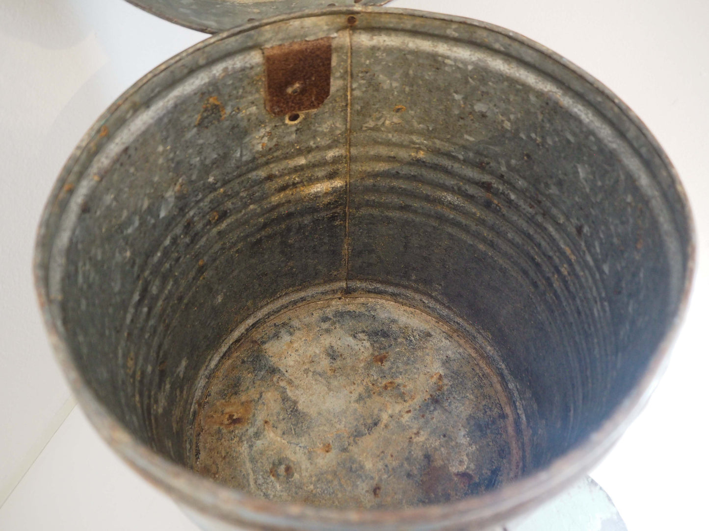 Vintage Blue Painted Metal Vintage Indian Rice Storage Drum / Bin / Laundry Basket - Early 20th Century