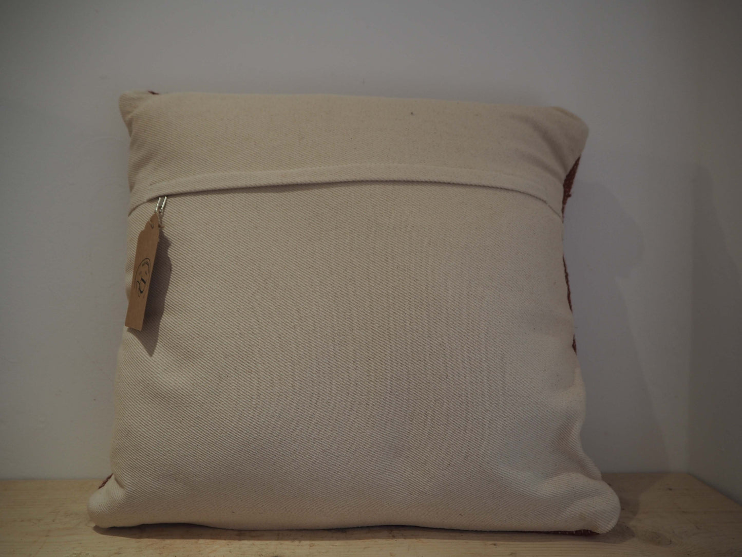 Vintage Style Jute Geometric Square Cushion / Red & Natural Tones