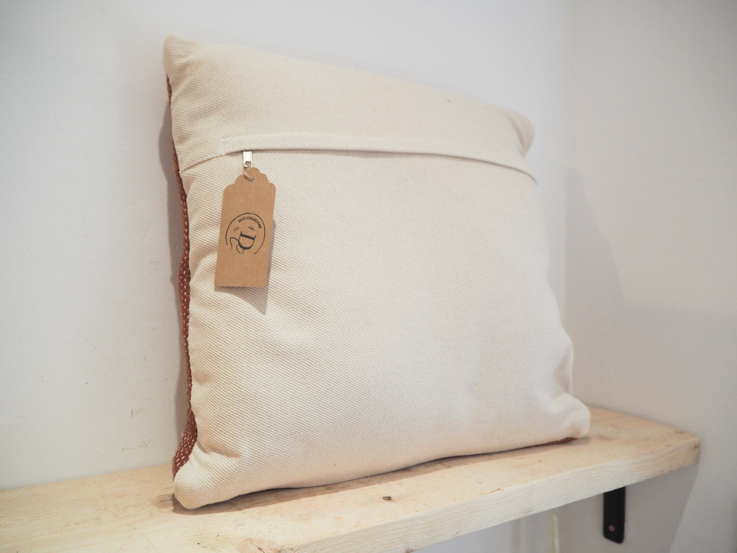 Vintage Style Jute Geometric Square Cushion / Red & Natural Tones