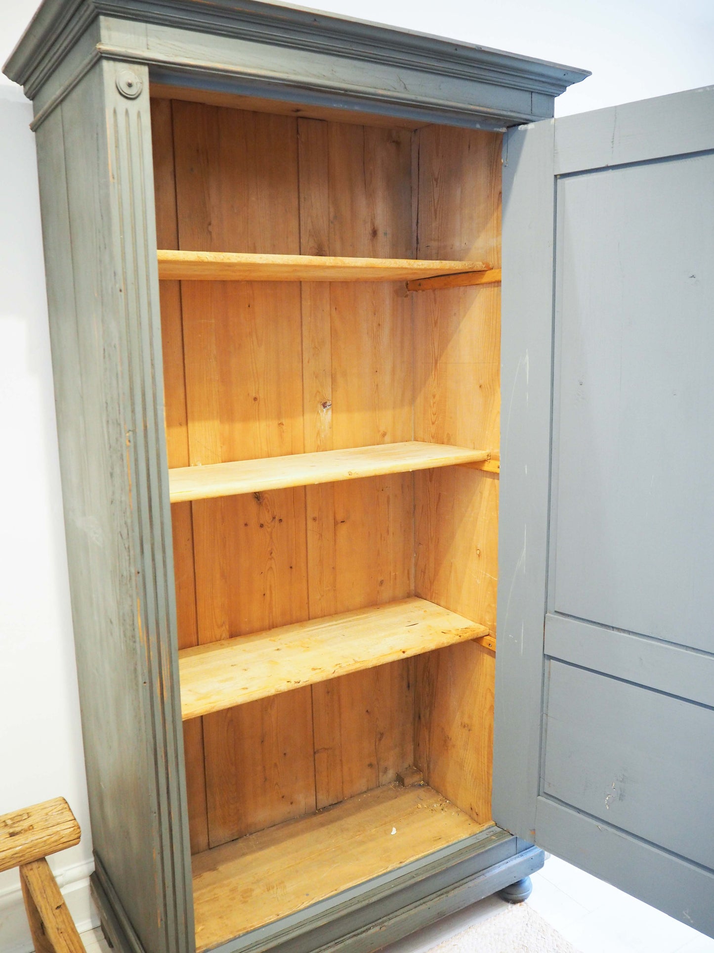 Antique Vintage Housekeepers Pine Painted Wooden Cupboard / Rustic Furniture
