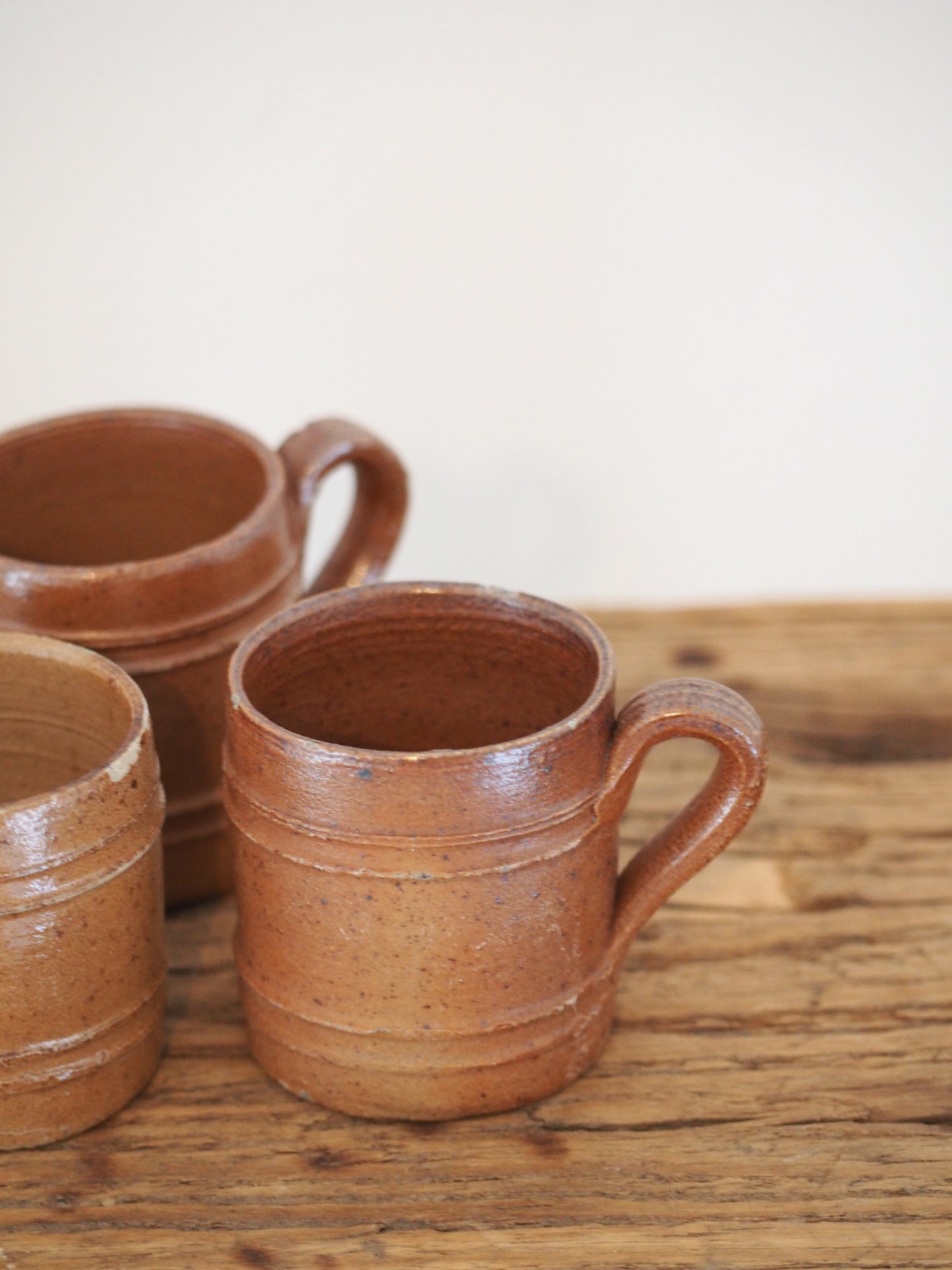 Antique Vintage Set of 4 Miniature French Brown Ceramic Pots / Small Confit Pot