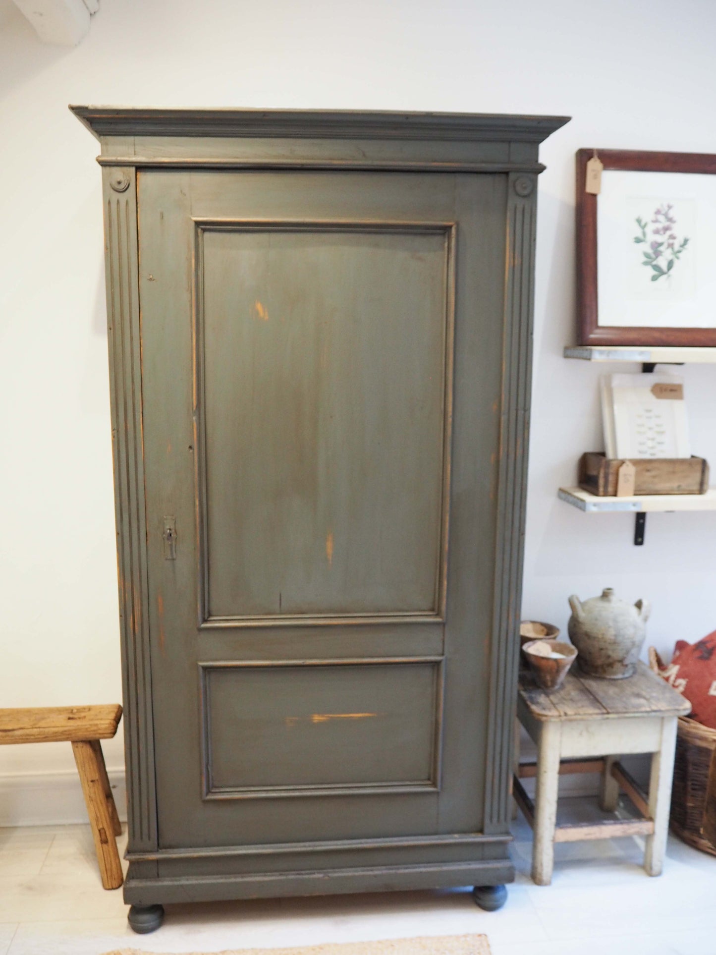 Antique Vintage Housekeepers Pine Painted Wooden Cupboard / Rustic Furniture