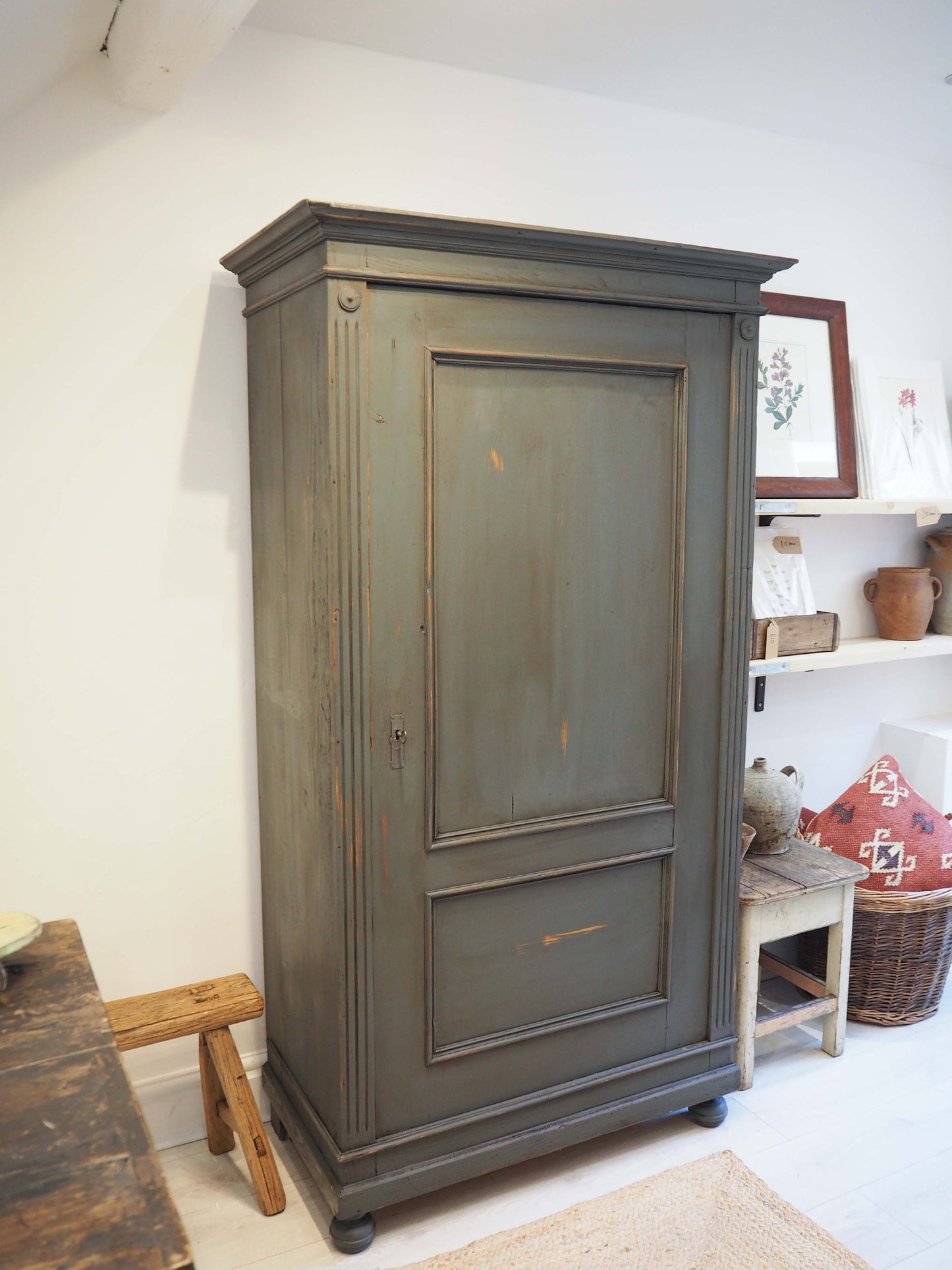 Antique Vintage Housekeepers Pine Painted Wooden Cupboard / Rustic Furniture