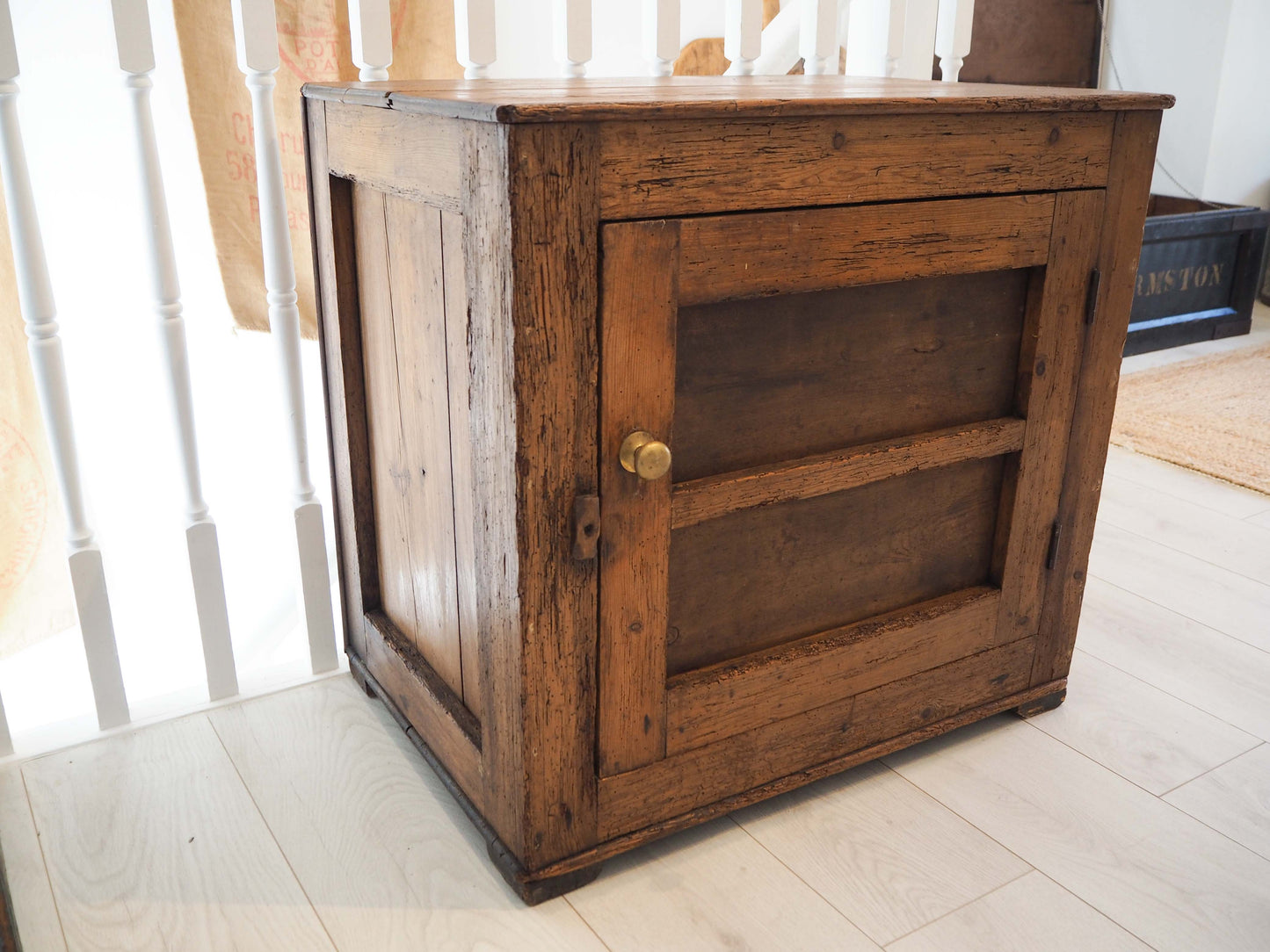 Vintage Antique Pine Meat Safe With Latch / Side Table / Storage Cupboard