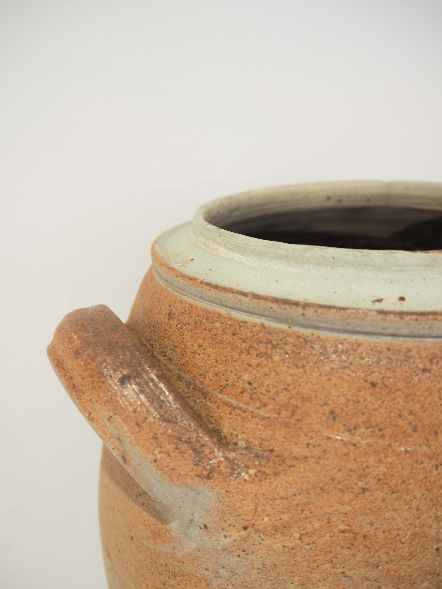 Vintage Large Antique Rustic French Handmade Olive Confit Pot With Double Handle / Kitchen Storage Jar