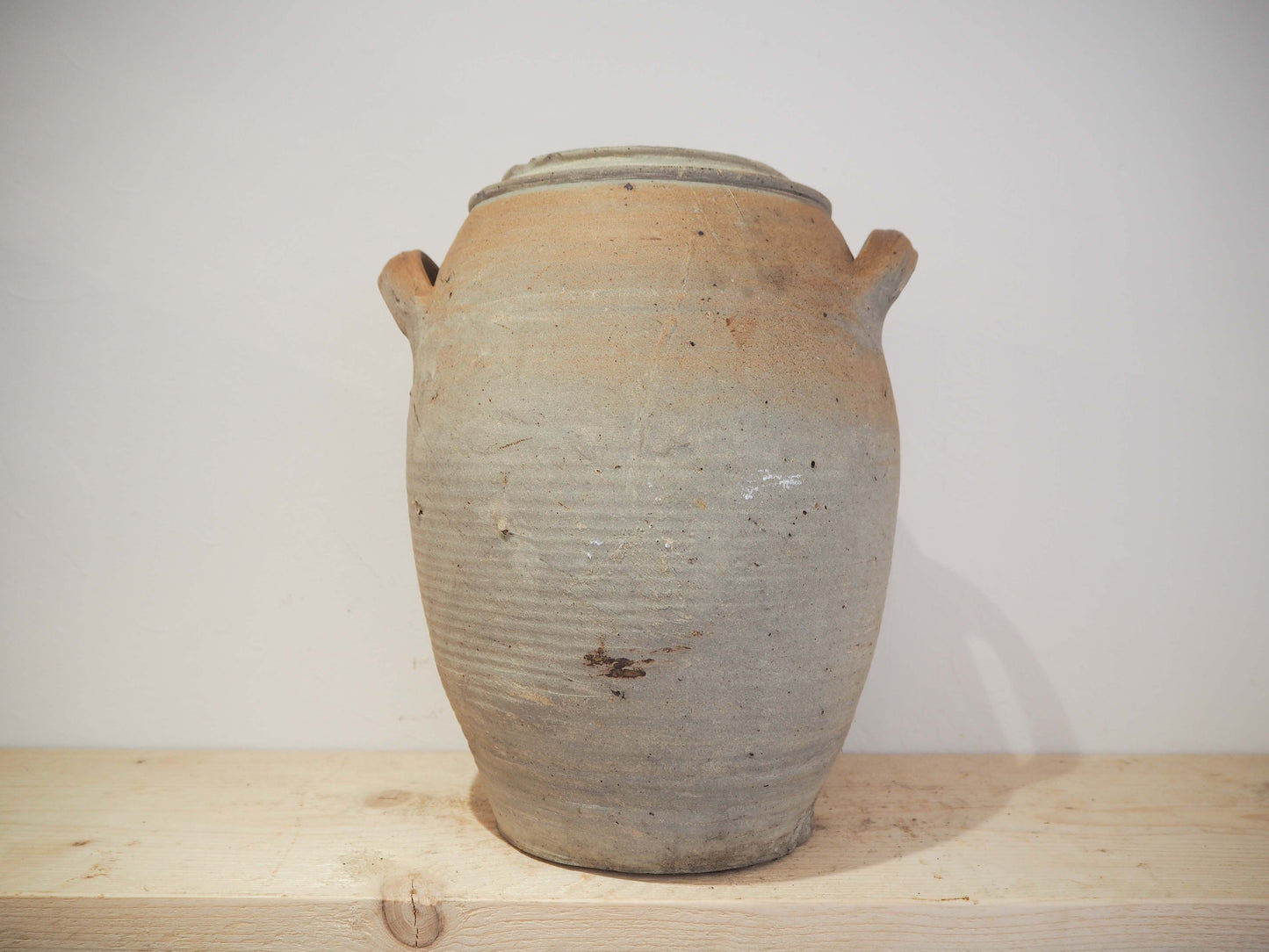 Vintage Large Antique Rustic French Handmade Olive Confit Pot With Double Handle / Kitchen Storage Jar