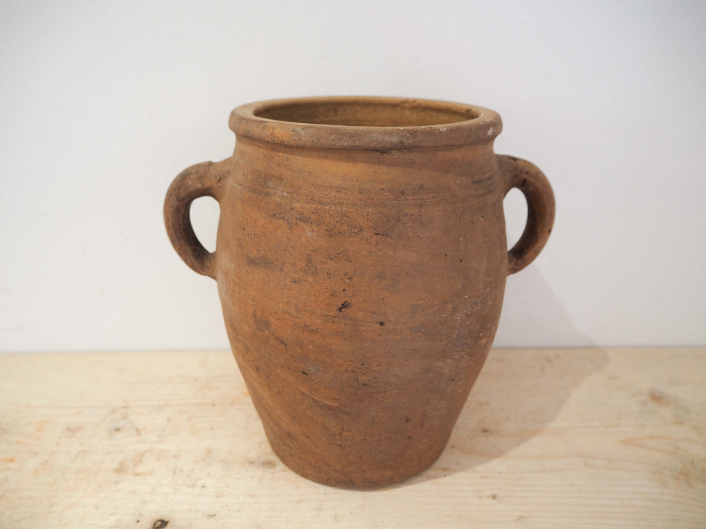 Vintage Antique Rustic French Handmade Olive Confit Pot With Double Handle / Kitchen Storage Jar