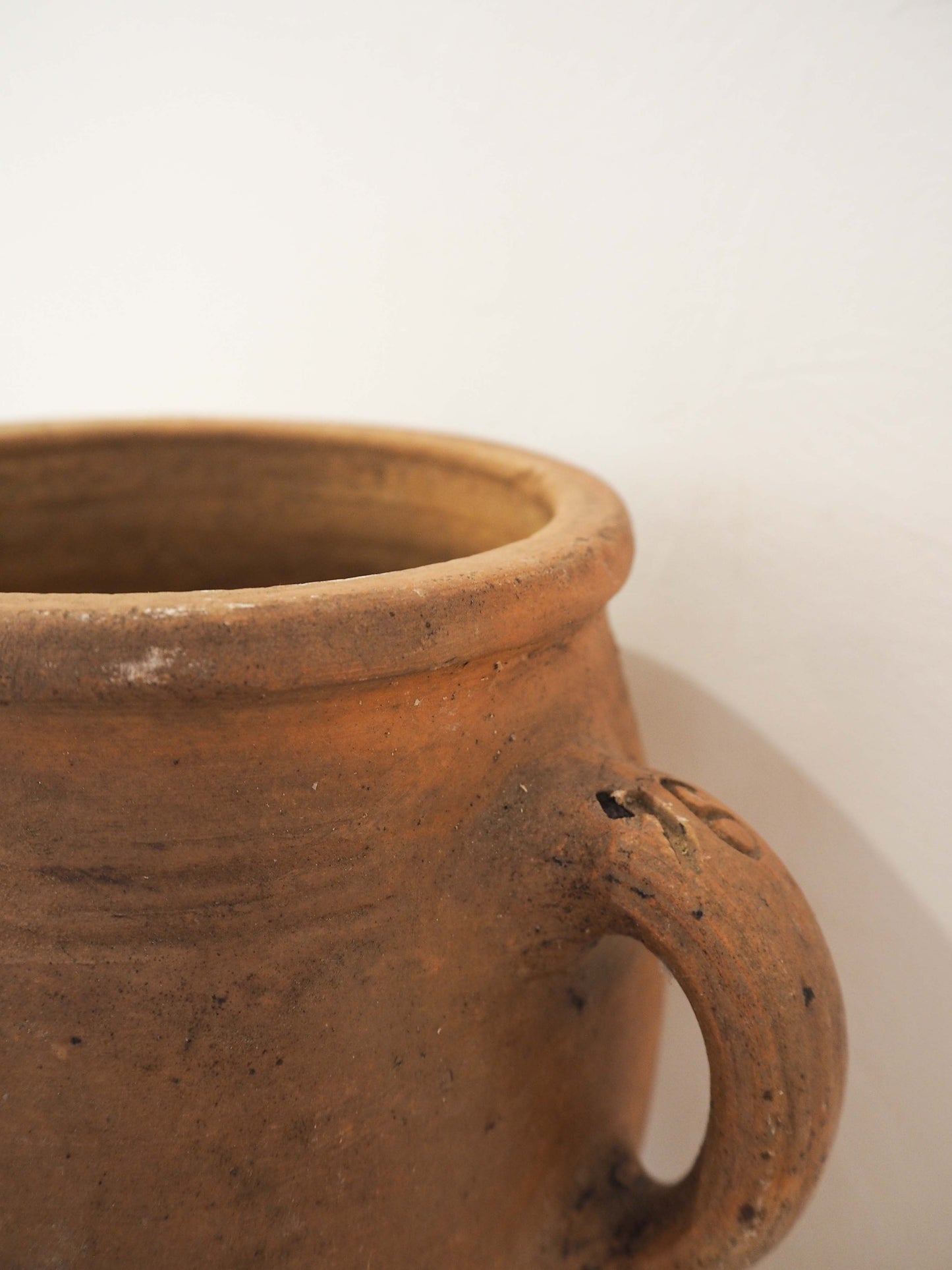 Vintage Antique Rustic French Handmade Olive Confit Pot With Double Handle / Kitchen Storage Jar