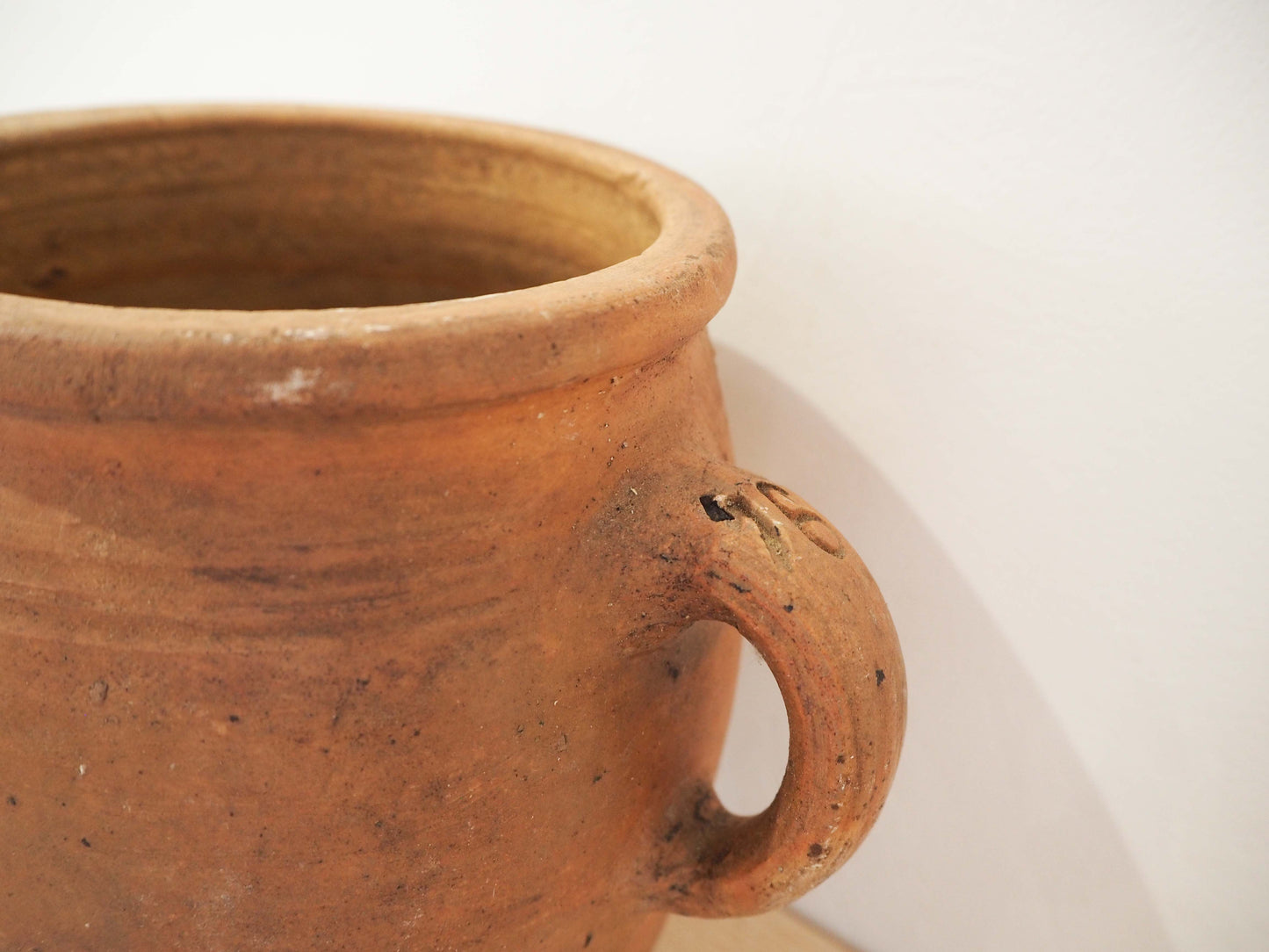 Vintage Antique Rustic French Handmade Olive Confit Pot With Double Handle / Kitchen Storage Jar