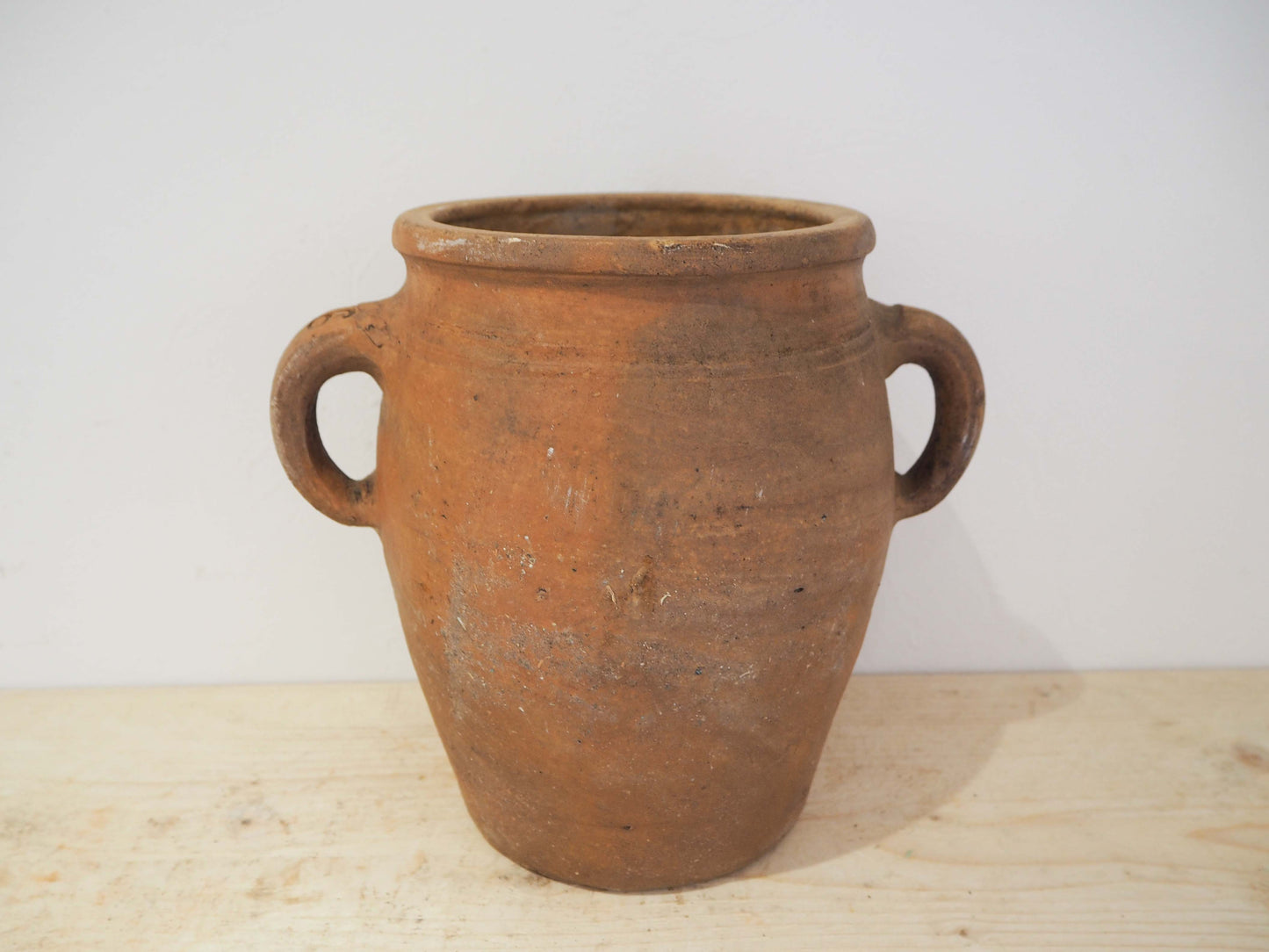 Vintage Antique Rustic French Handmade Olive Confit Pot With Double Handle / Kitchen Storage Jar