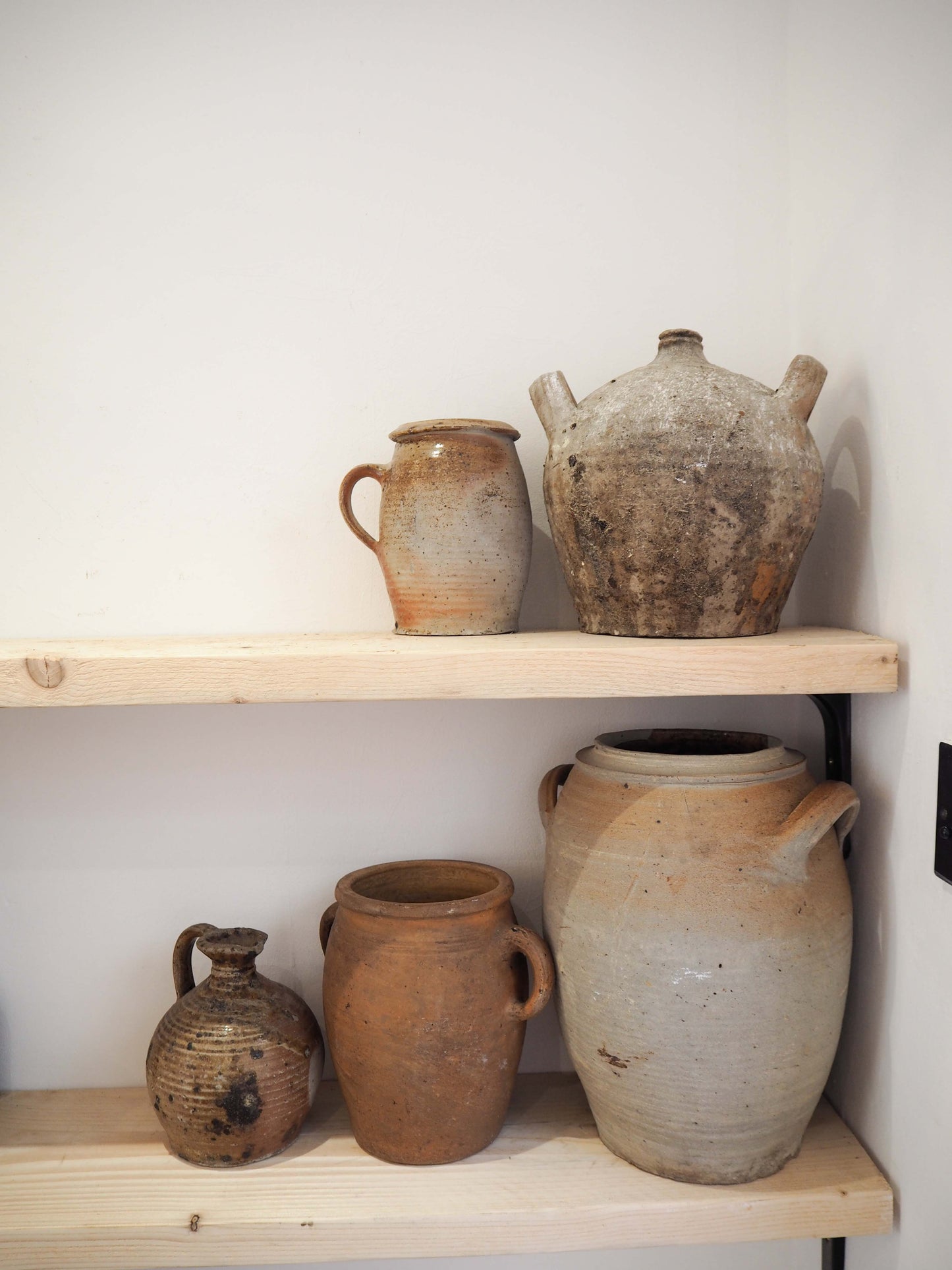 Vintage Antique Rustic French Handmade Olive Confit Pot With Double Handle / Kitchen Storage Jar