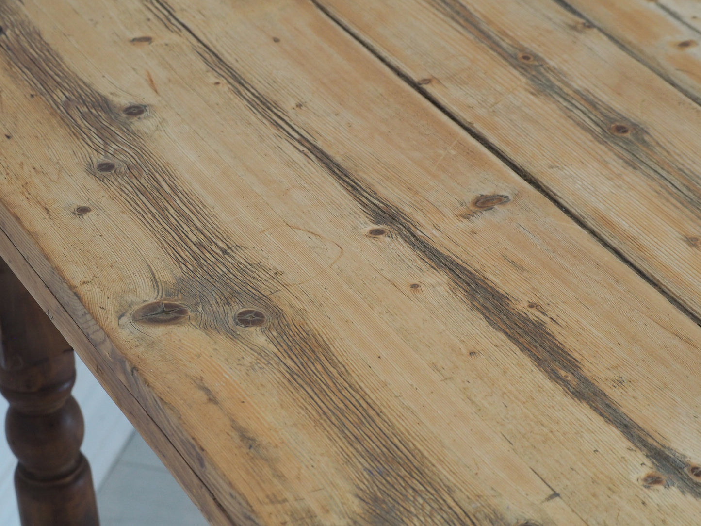 Antique Vintage Edwardian Farmhouse Pitch Pine Dining Table with Single Drawer