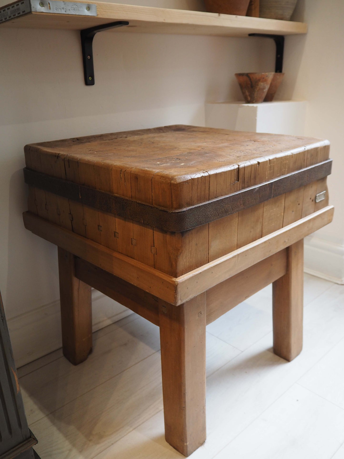 Vintage Antique 20th Century Square Butchers Block on Wooden Stand / Decorative Side Table