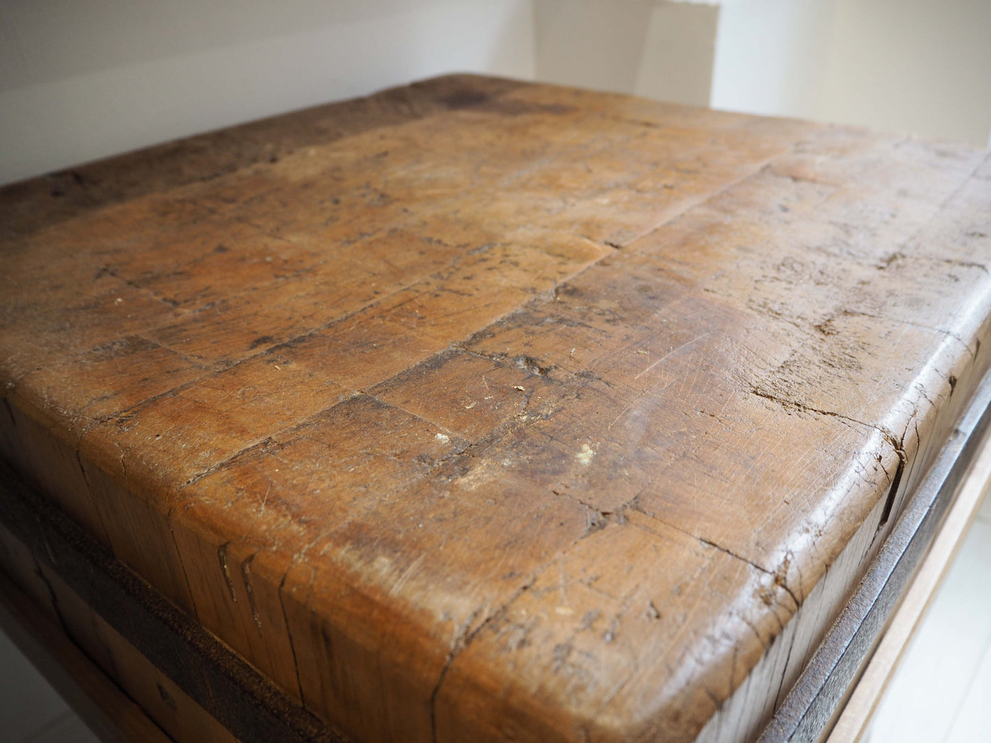 Vintage Antique 20th Century Square Butchers Block on Wooden Stand / Decorative Side Table