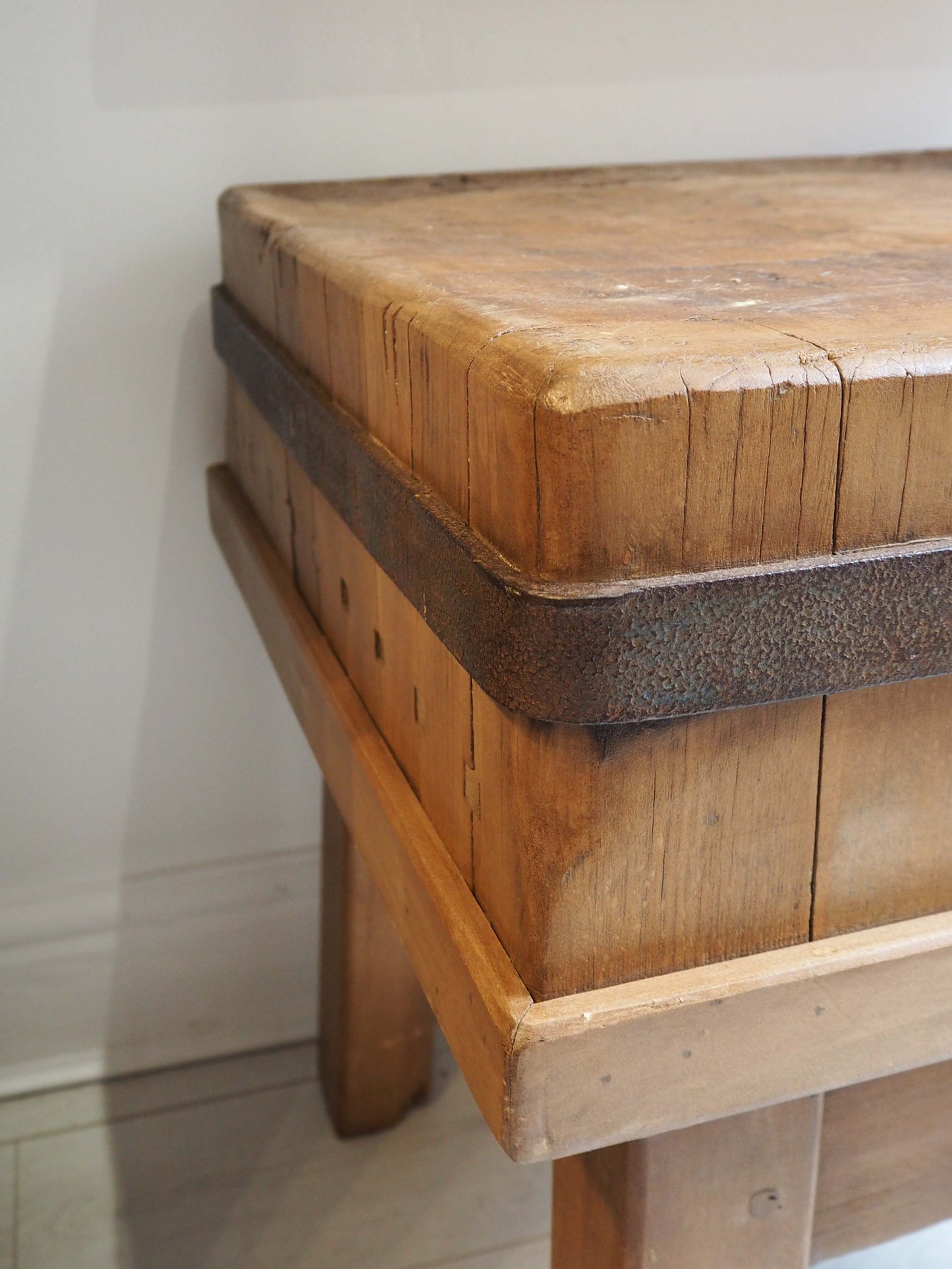 Vintage Antique 20th Century Square Butchers Block on Wooden Stand / Decorative Side Table