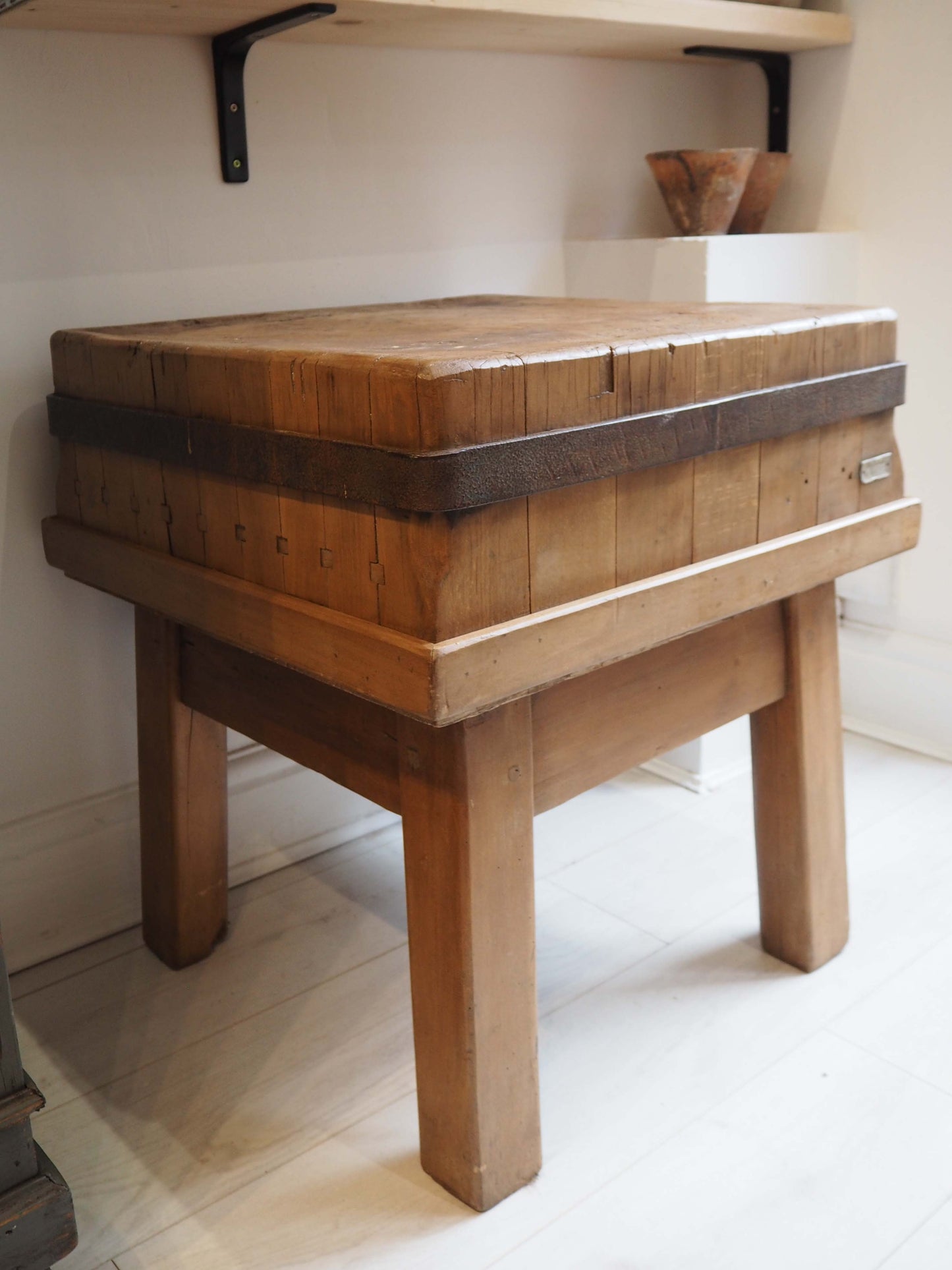 Vintage Antique 20th Century Square Butchers Block on Wooden Stand / Decorative Side Table