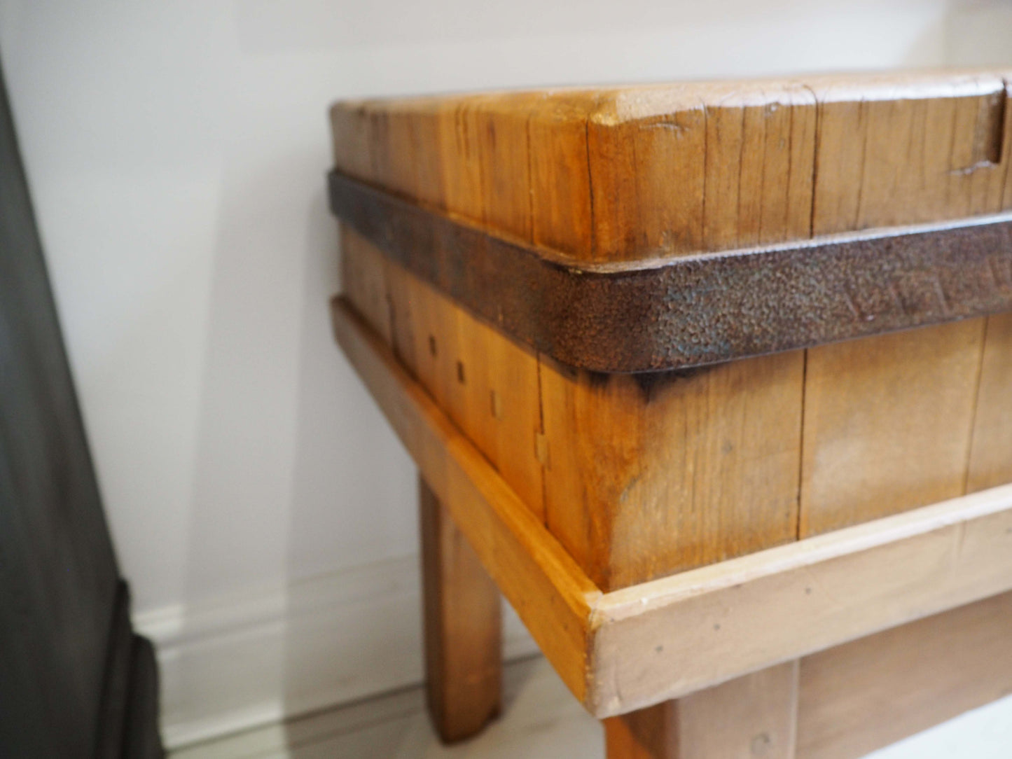 Vintage Antique 20th Century Square Butchers Block on Wooden Stand / Decorative Side Table