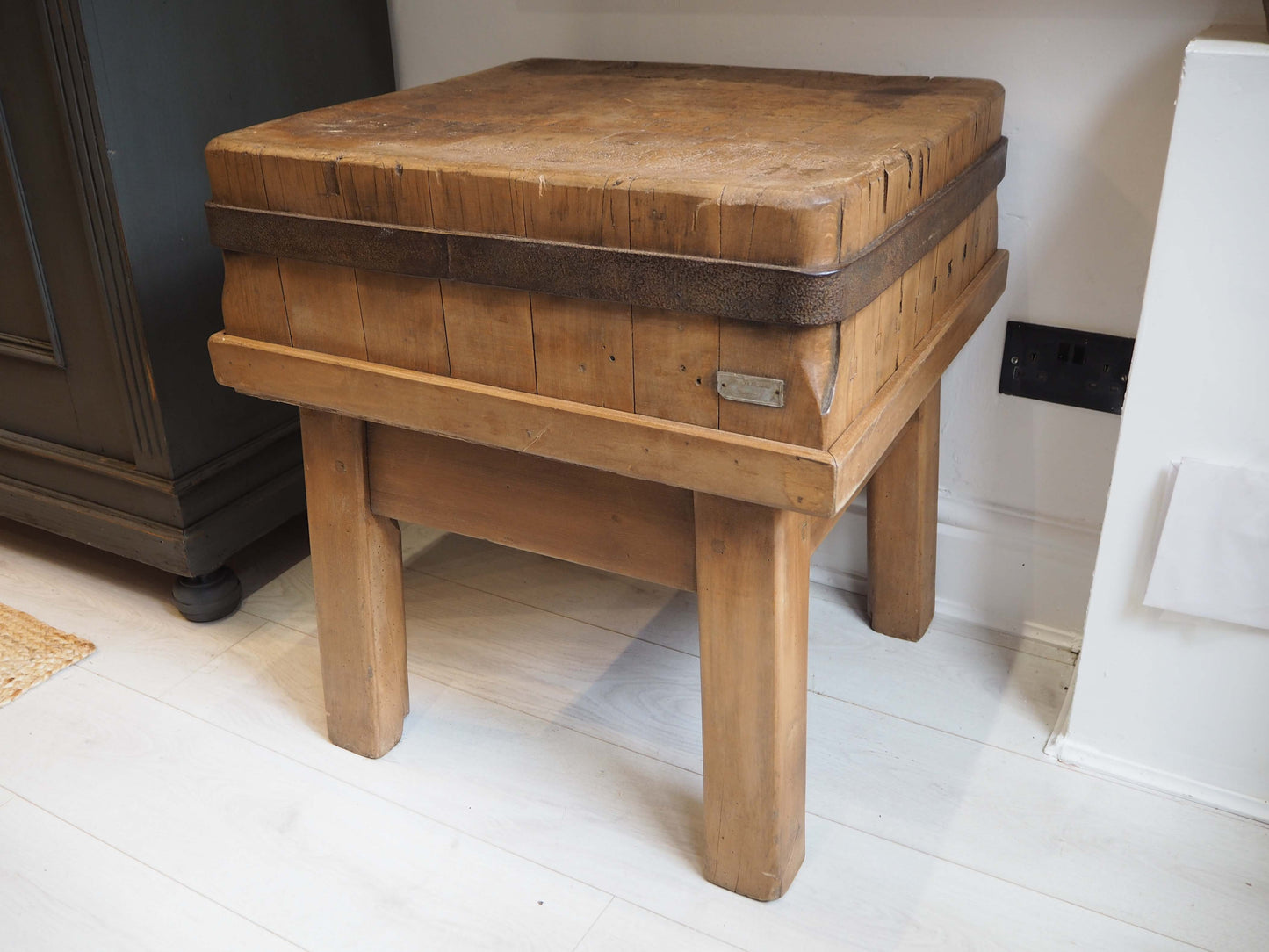 Vintage Antique 20th Century Square Butchers Block on Wooden Stand / Decorative Side Table