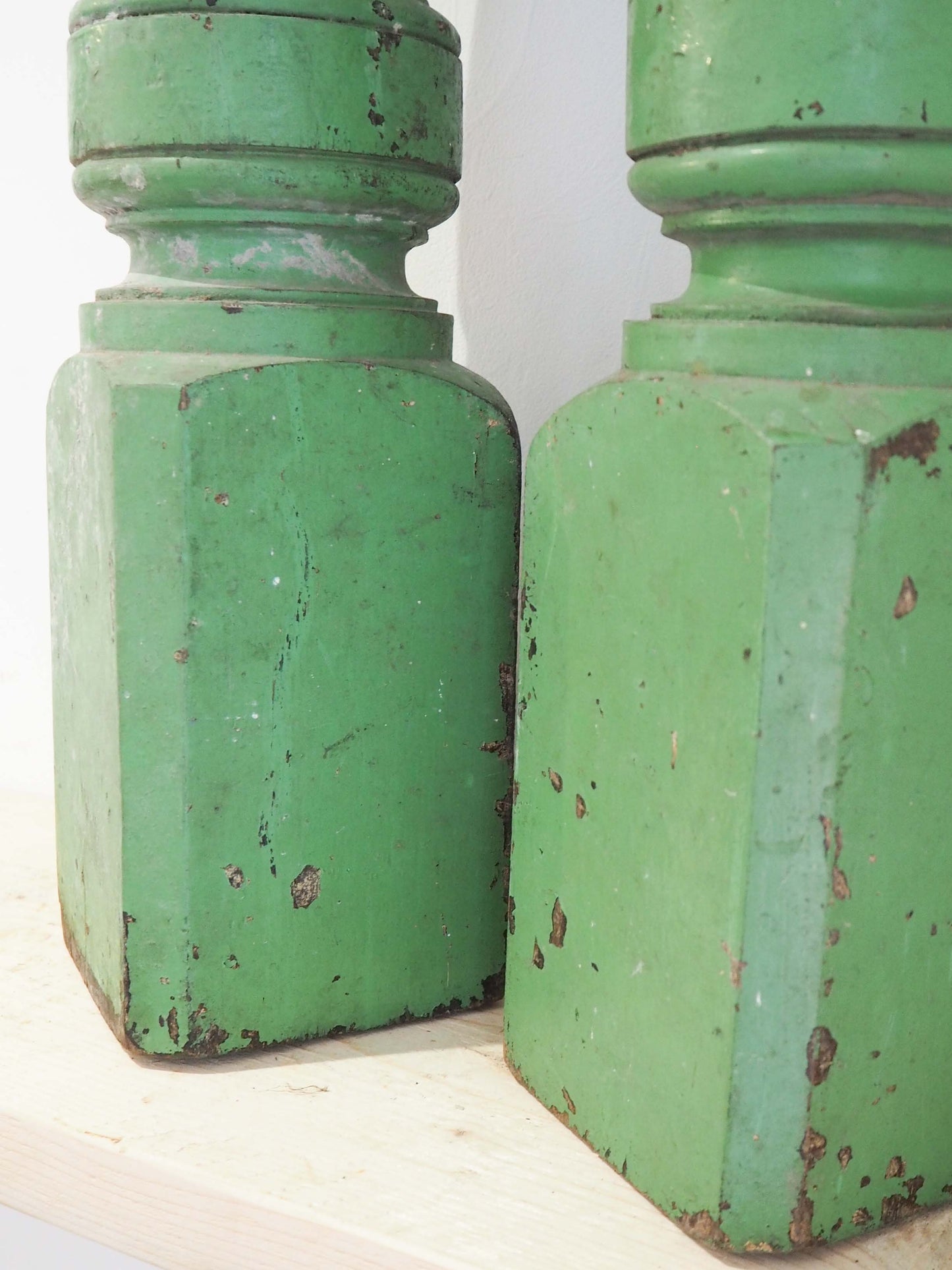 Vintage Pair of Old Green Painted Table Legs Converted to Candlestick Holders (Sold as a Pair)