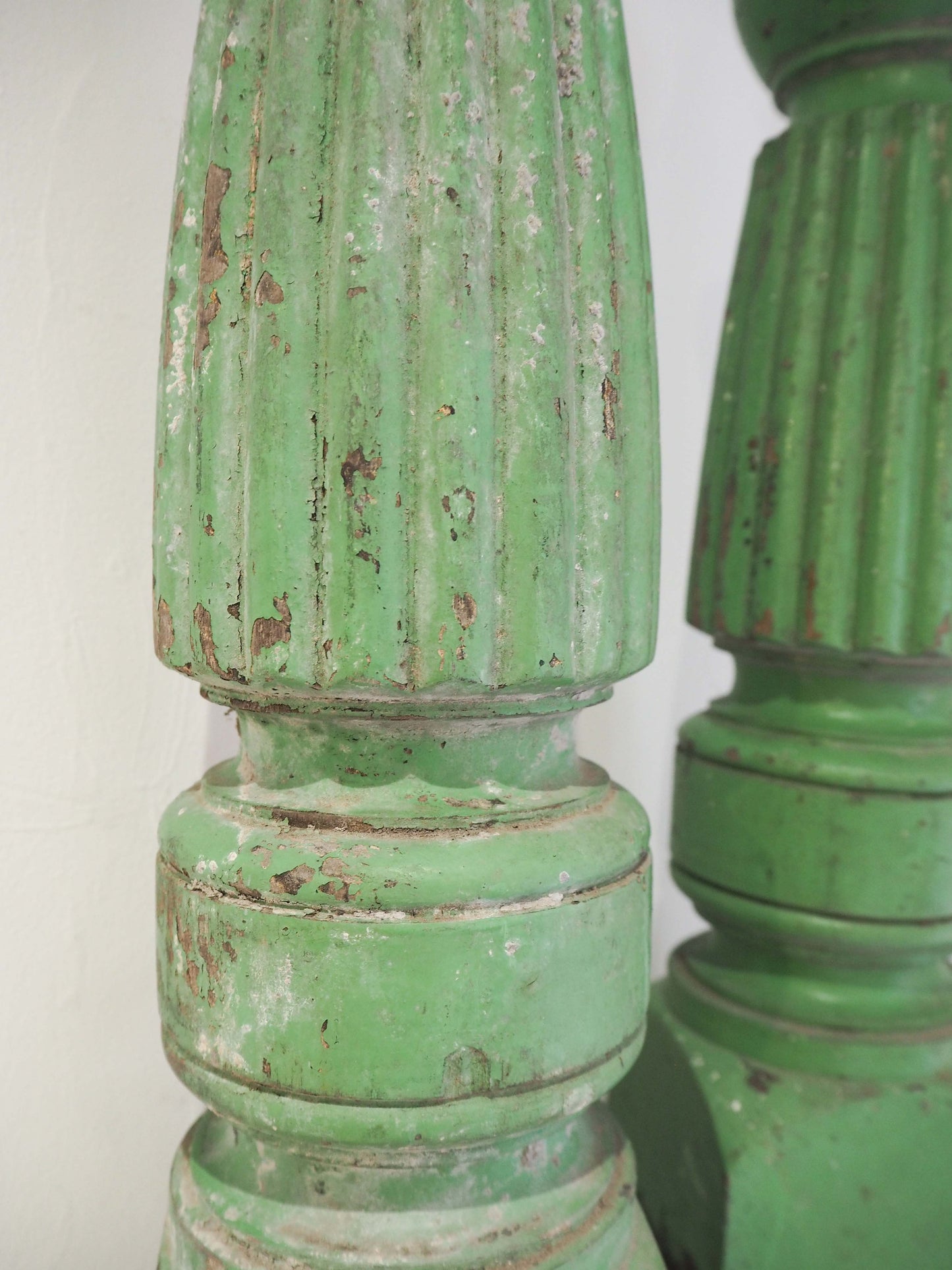 Vintage Pair of Old Green Painted Table Legs Converted to Candlestick Holders (Sold as a Pair)