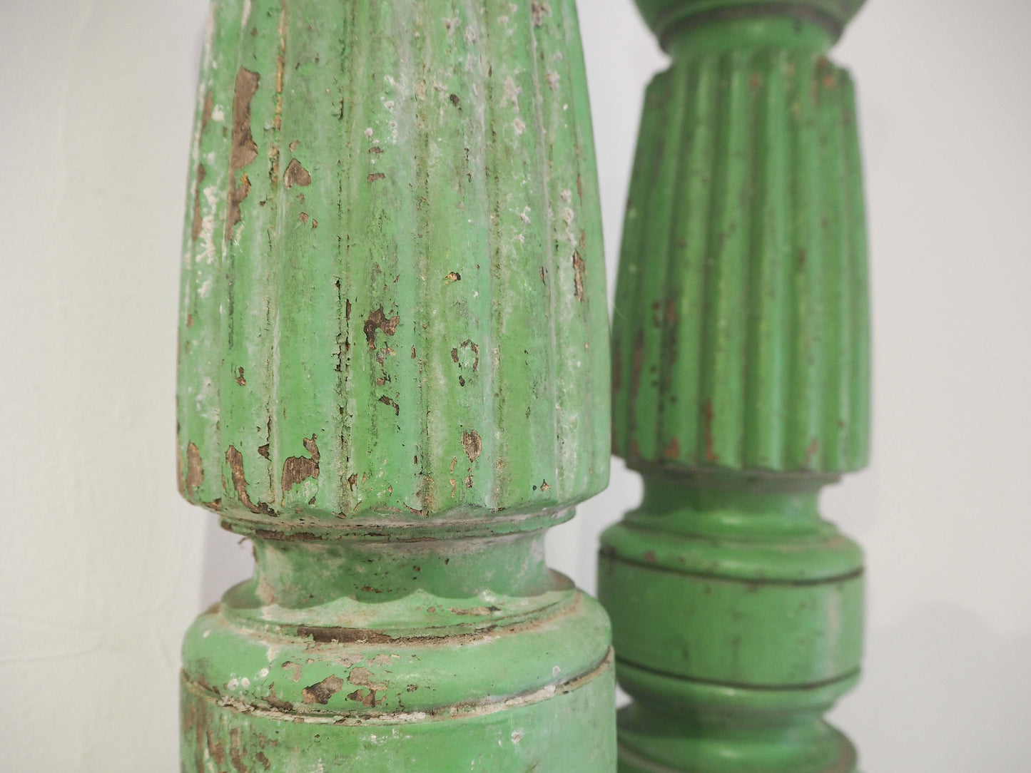 Vintage Pair of Old Green Painted Table Legs Converted to Candlestick Holders (Sold as a Pair)