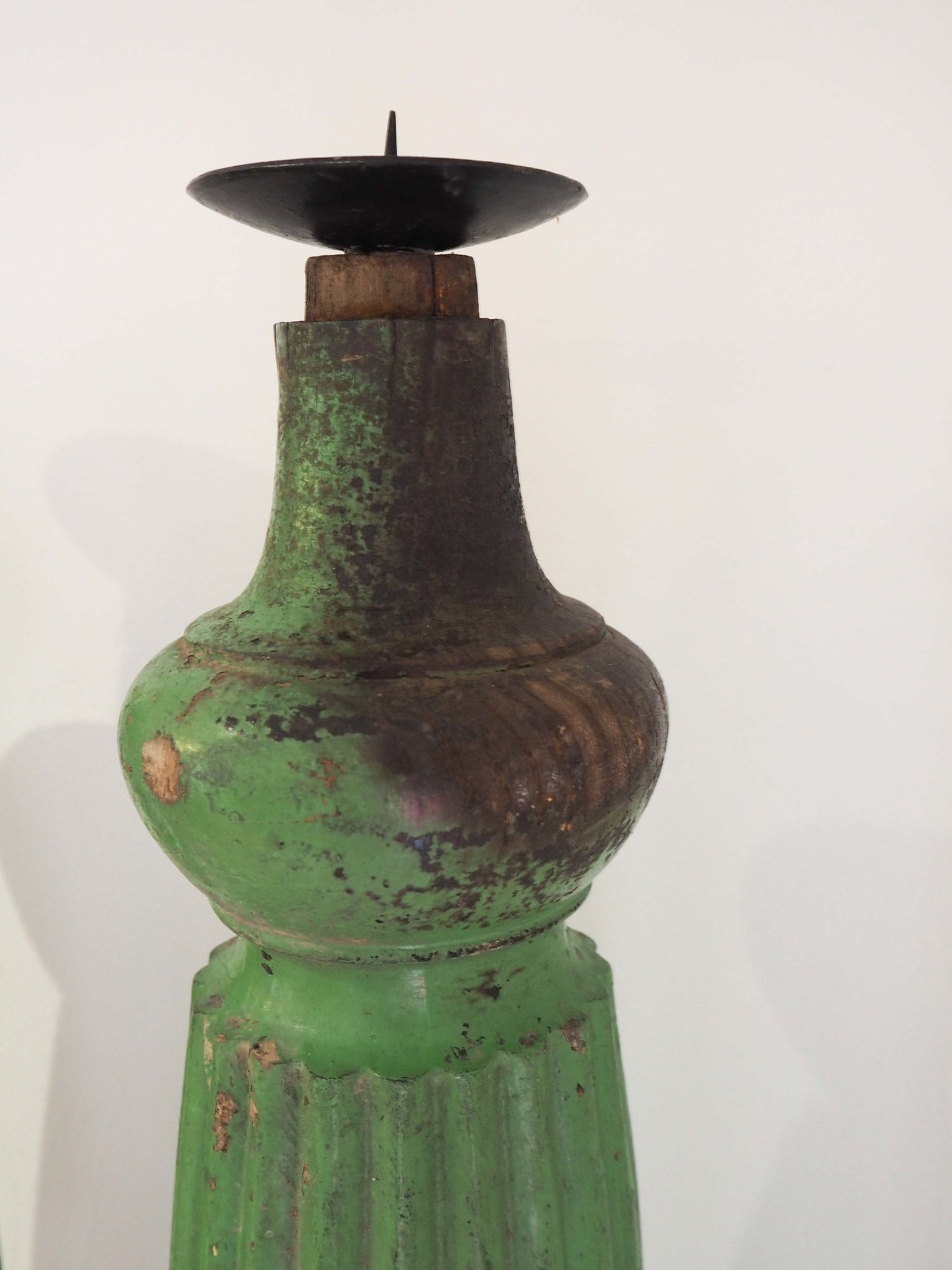 Vintage Pair of Old Green Painted Table Legs Converted to Candlestick Holders (Sold as a Pair)