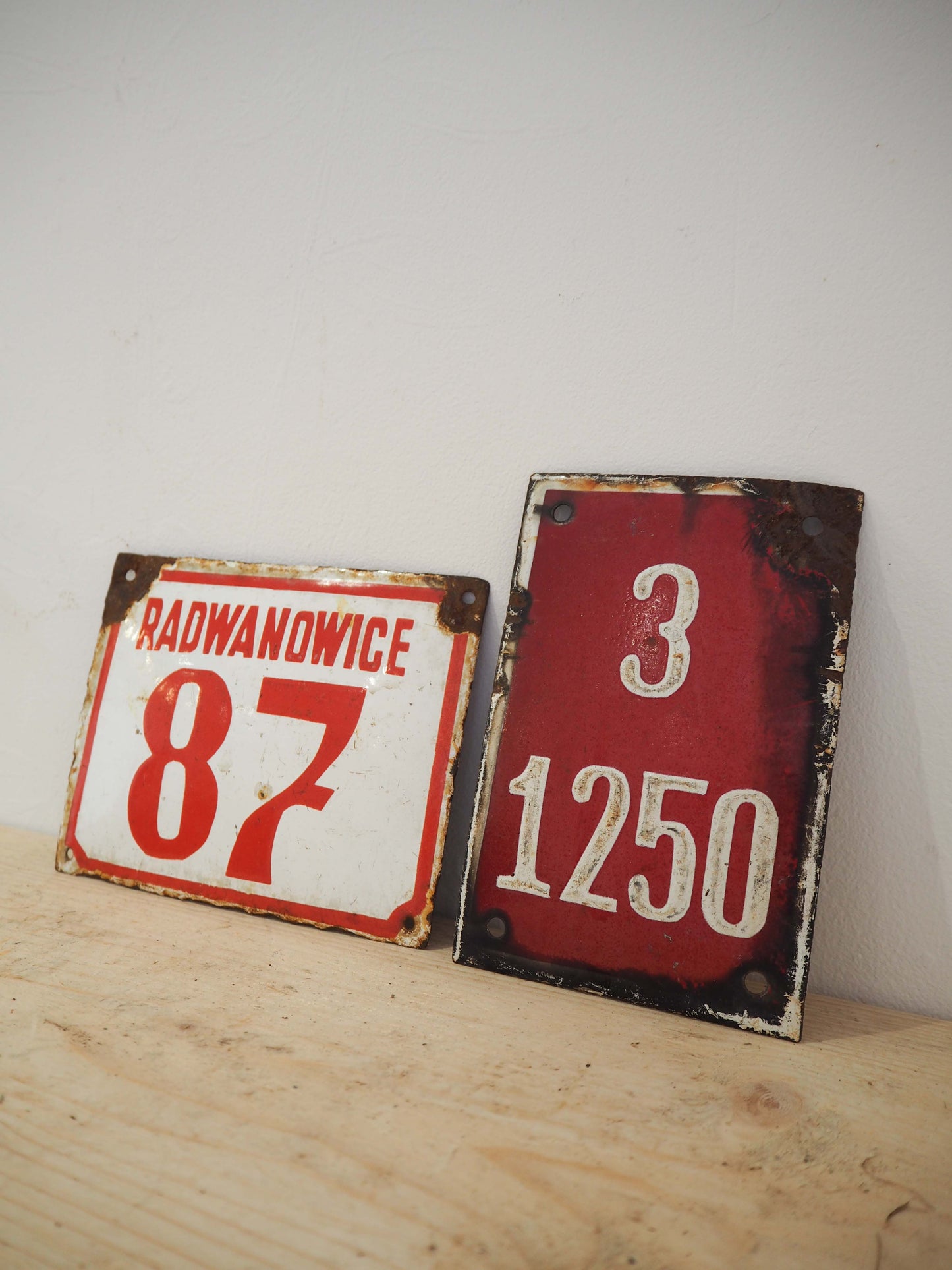 Vintage Antique Polish Metal Enamel Red and White Street Sign / Artwork