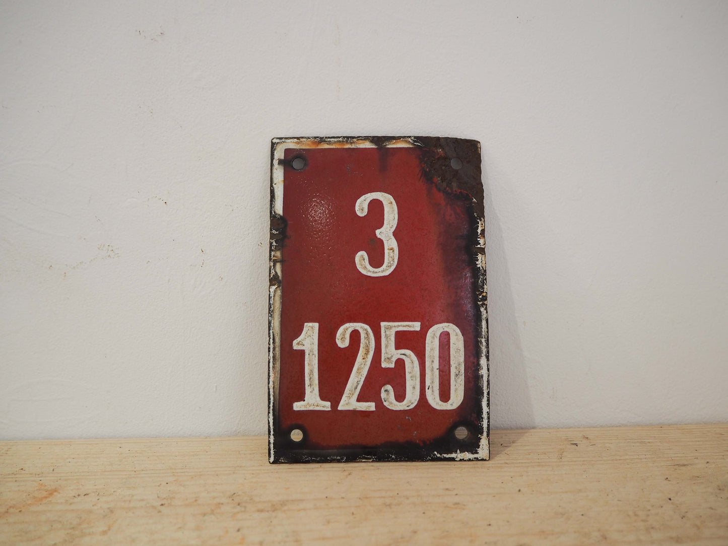 Vintage Antique Polish Metal Enamel Red and White Street Sign / Artwork