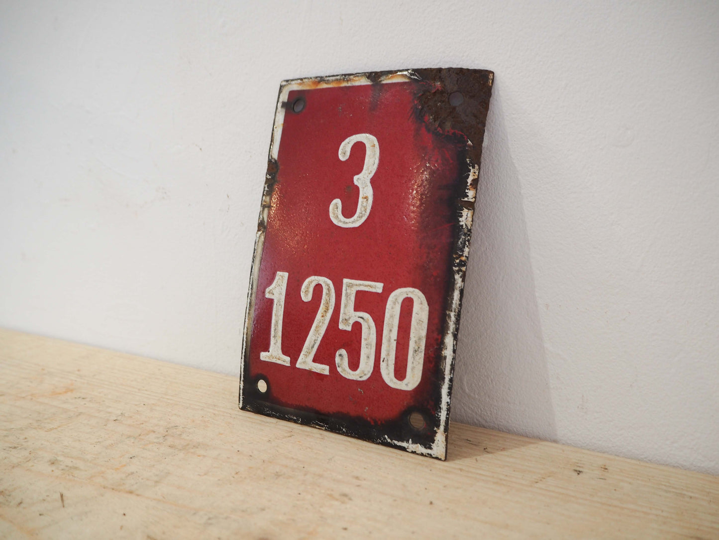 Vintage Antique Polish Metal Enamel Red and White Street Sign / Artwork