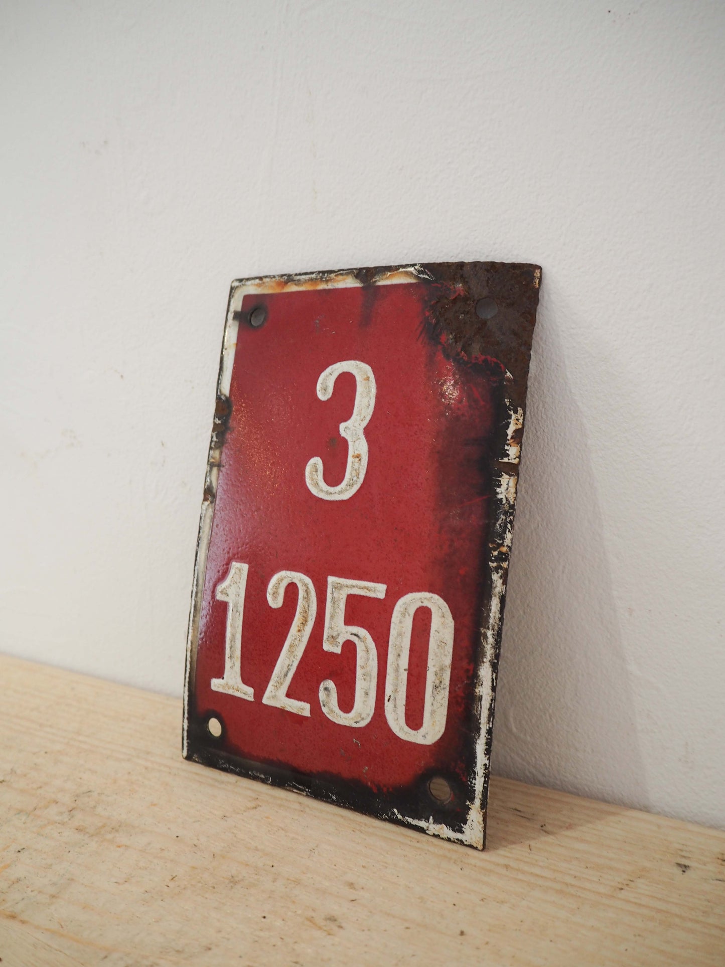 Vintage Antique Polish Metal Enamel Red and White Street Sign / Artwork