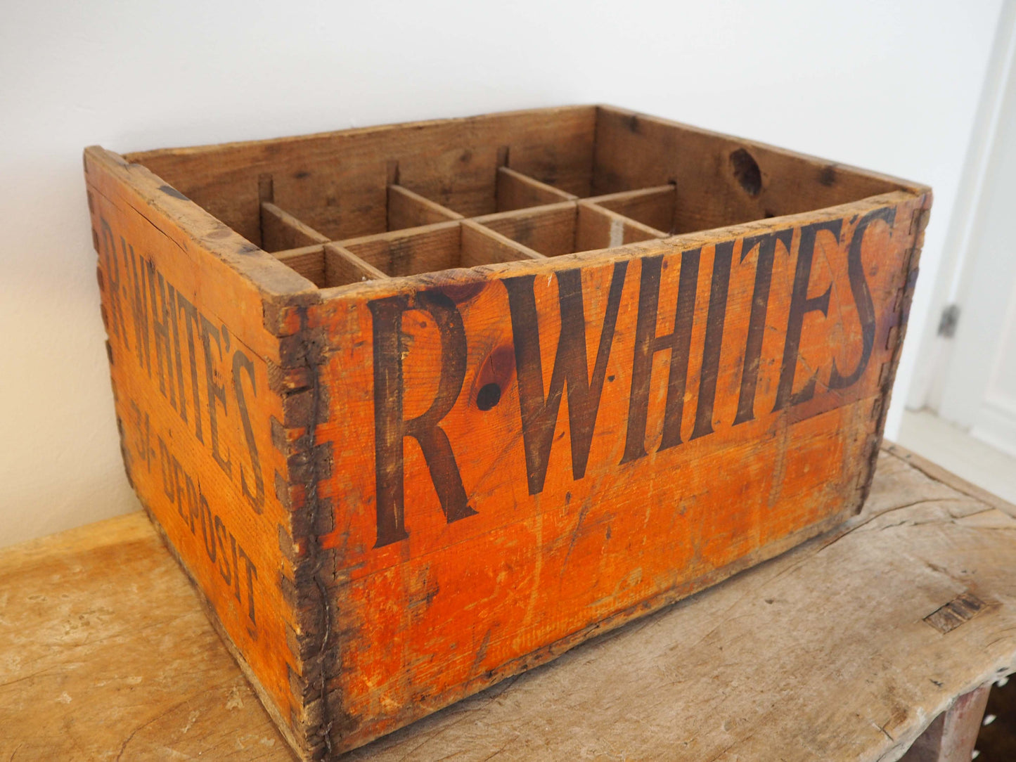 Vintage Antique Old Wooden Advertising Bottle Carrier Box / Storage
