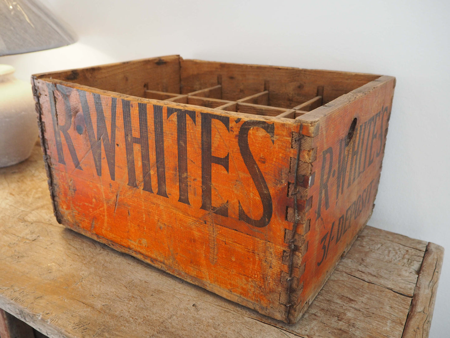 Vintage Antique Old Wooden Advertising Bottle Carrier Box / Storage