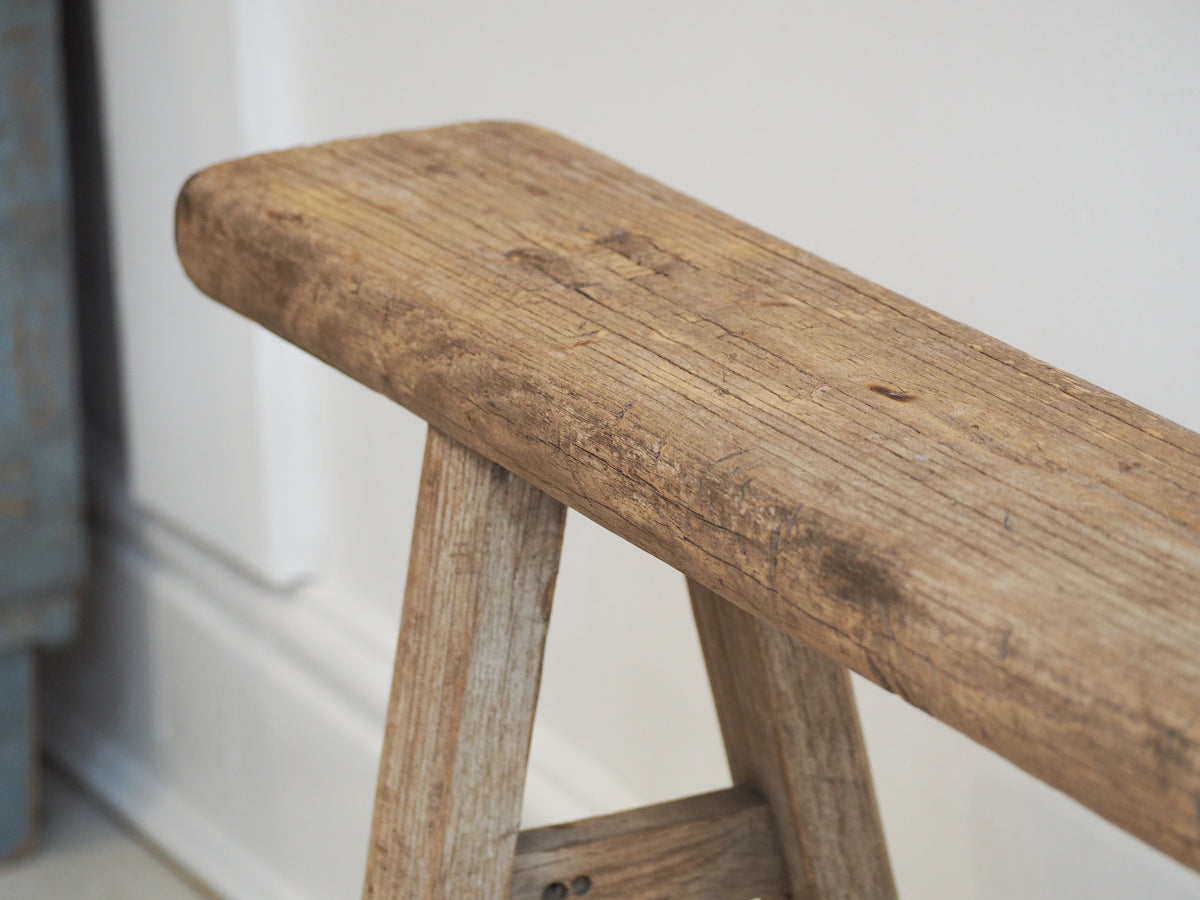 Antique Vintage Rustic Long Wooden Elm Bench / Large Decorative Stool
