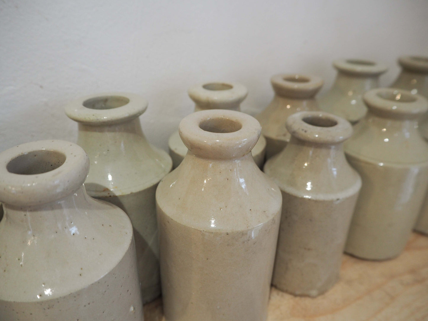 Vintage Antique French Cream Stoneware Ink Bottle Pot / Rustic Jar (Sold Individually)