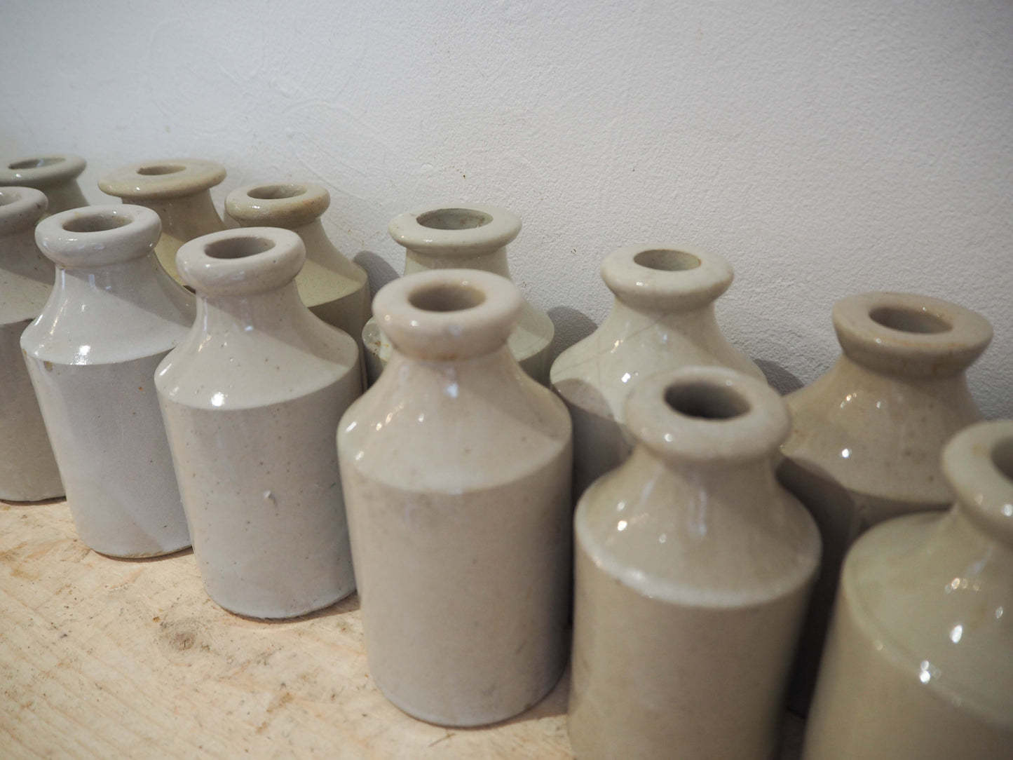 Vintage Antique French Cream Stoneware Ink Bottle Pot / Rustic Jar (Sold Individually)