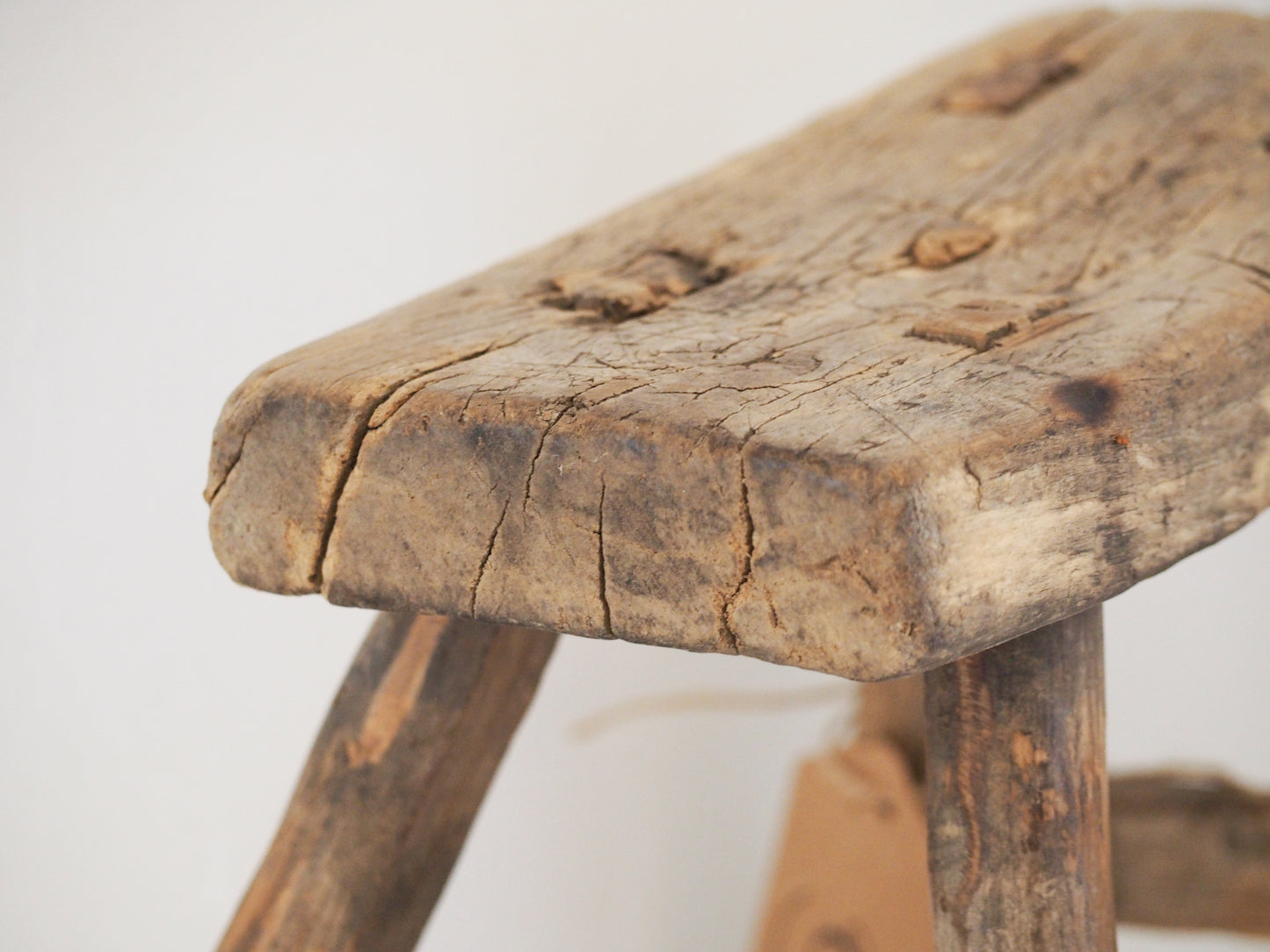Antique Vintage Small Elm Rustic Wooden Farmhouse Stool / Milking Stool