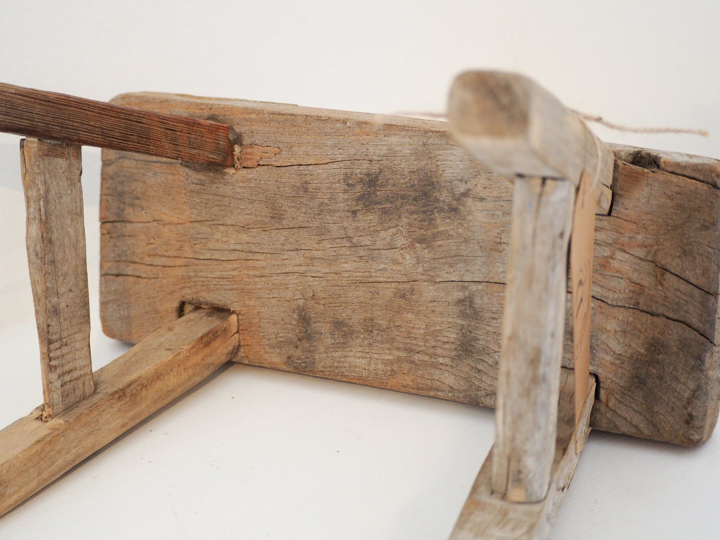 Antique Vintage Small Elm Rustic Wooden Farmhouse Stool / Milking Stool