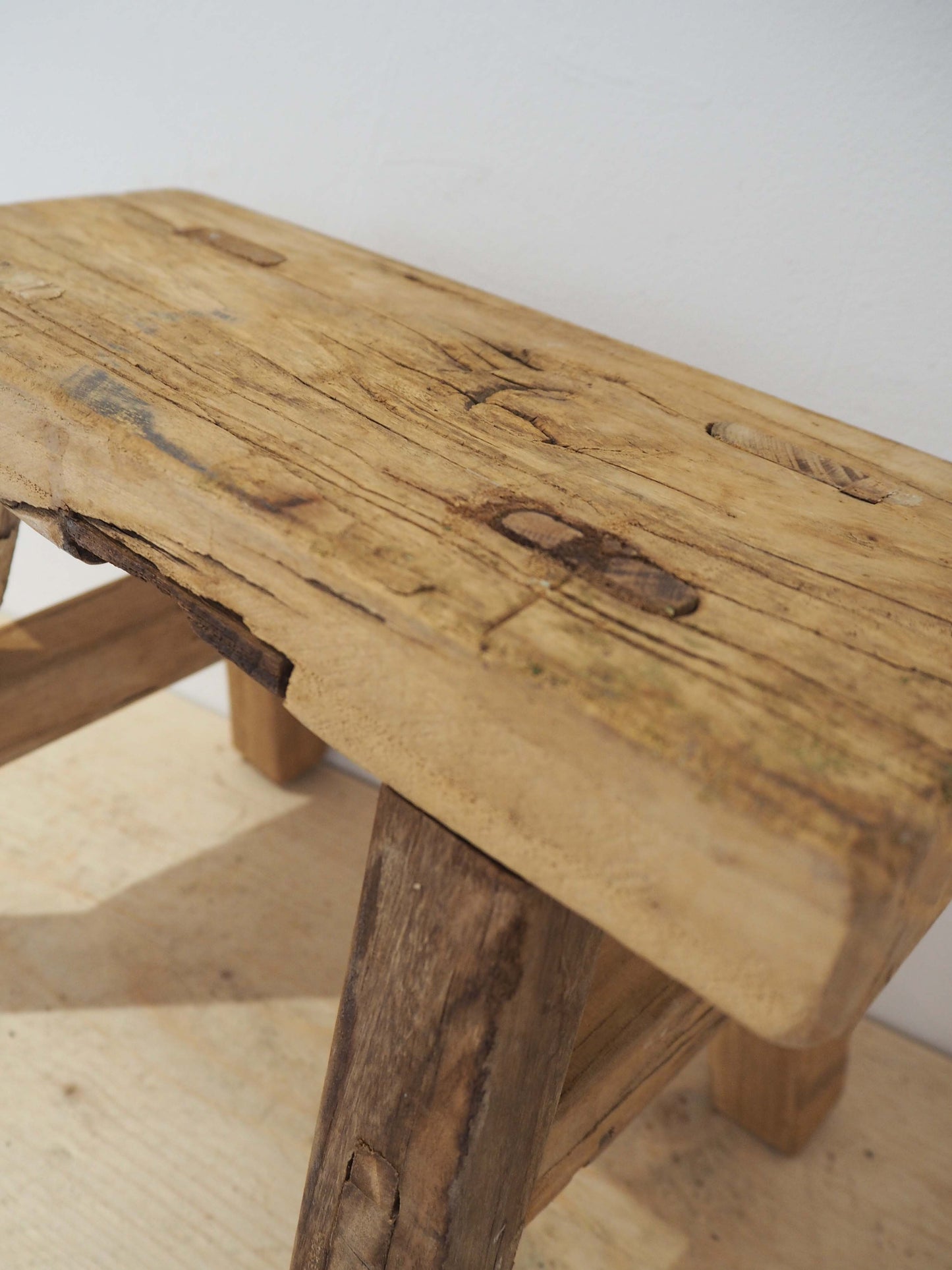 Antique Vintage Small Elm Rustic Wooden Farmhouse Stool / Milking Stool