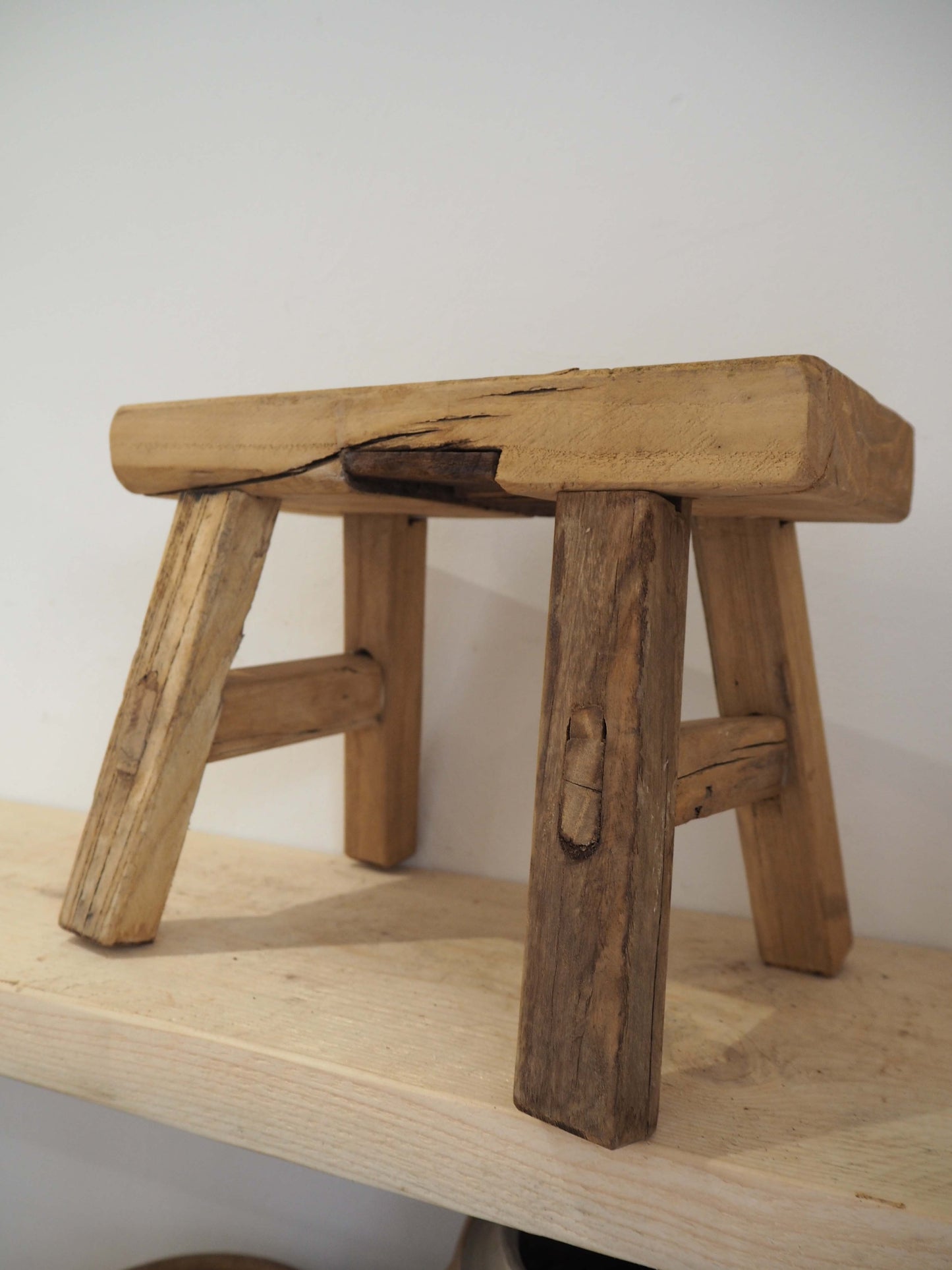Antique Vintage Small Elm Rustic Wooden Farmhouse Stool / Milking Stool