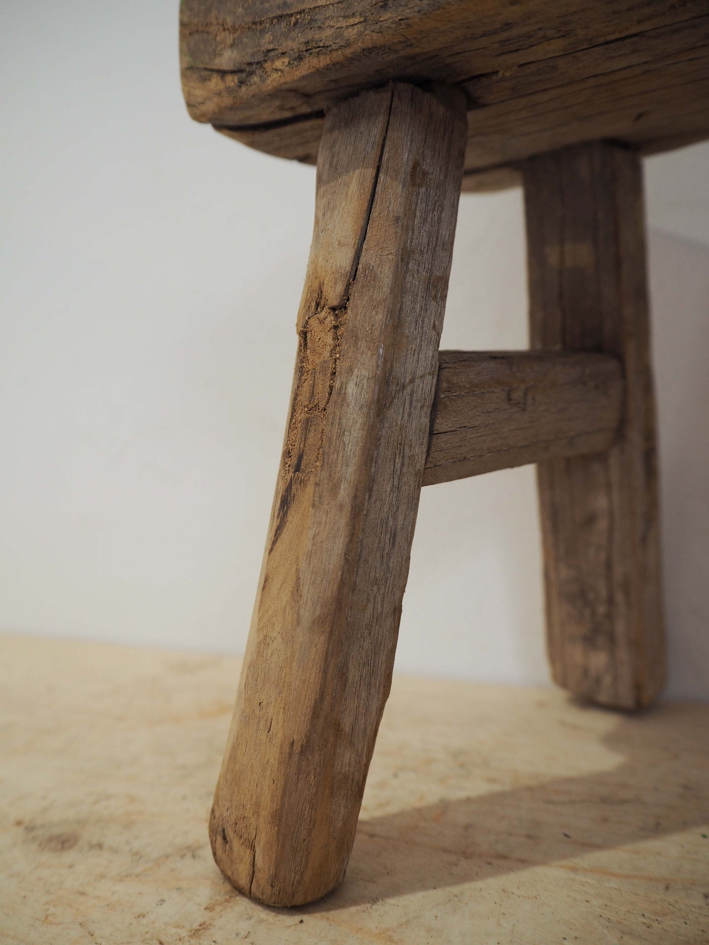 Antique Vintage Small Elm Rustic Wooden Farmhouse Stool / Milking Stool