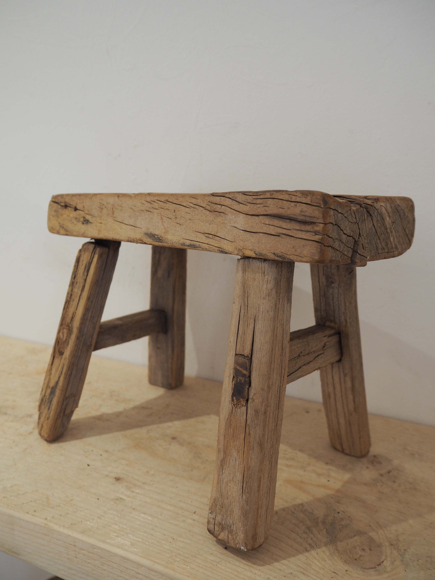 Antique Vintage Small Elm Rustic Wooden Farmhouse Stool / Milking Stool