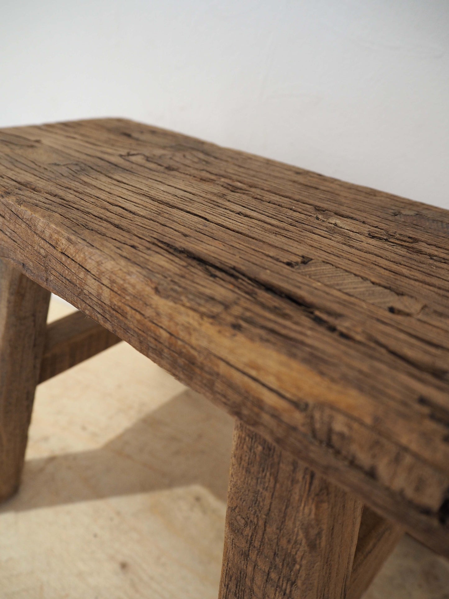 Antique Vintage Small Elm Rustic Wooden Farmhouse Stool / Milking Stool