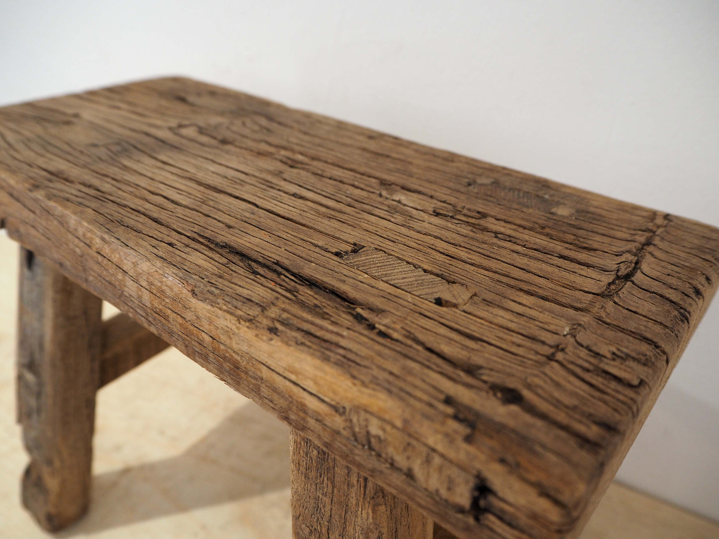 Antique Vintage Small Elm Rustic Wooden Farmhouse Stool / Milking Stool