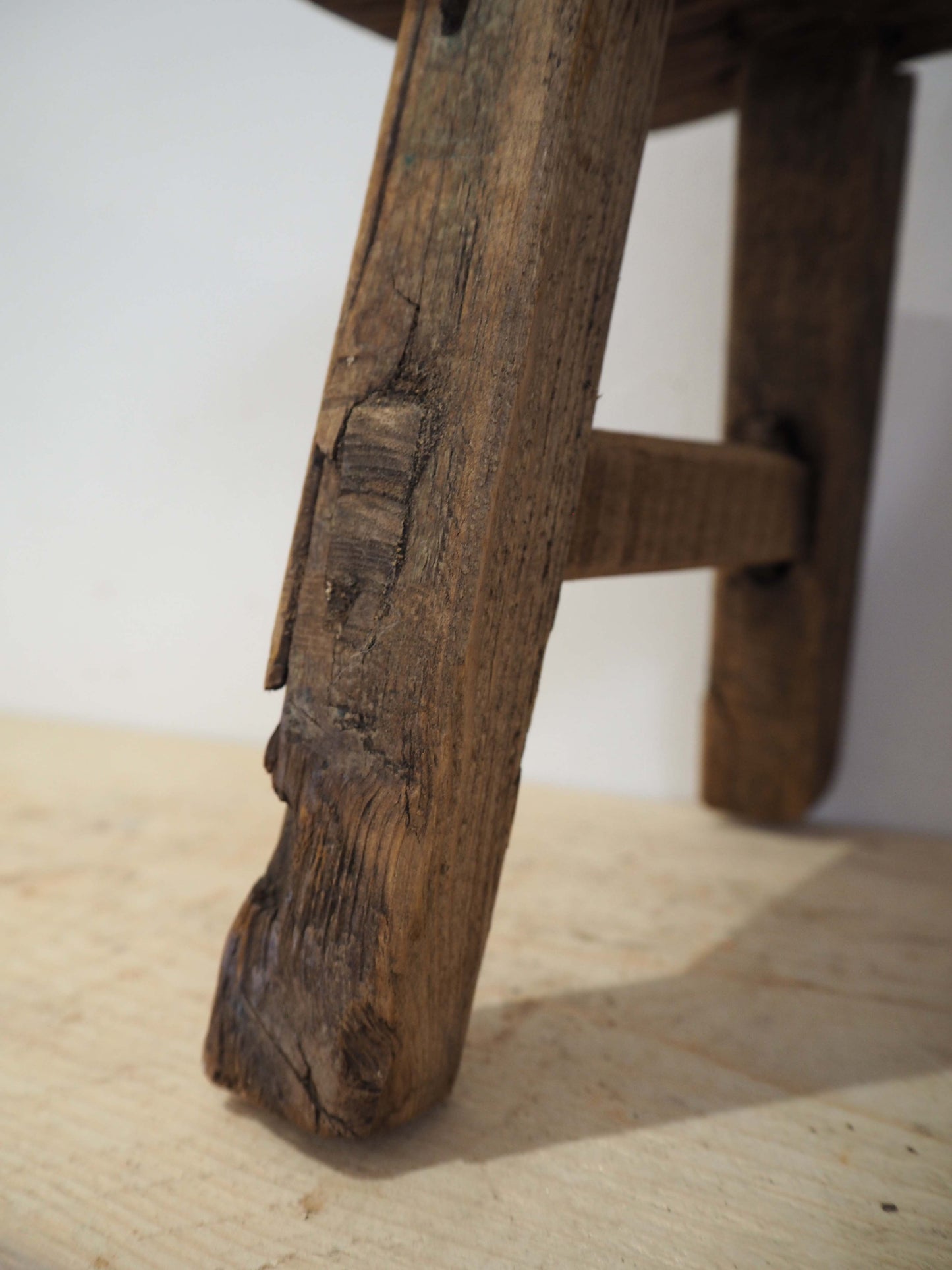 Antique Vintage Small Elm Rustic Wooden Farmhouse Stool / Milking Stool