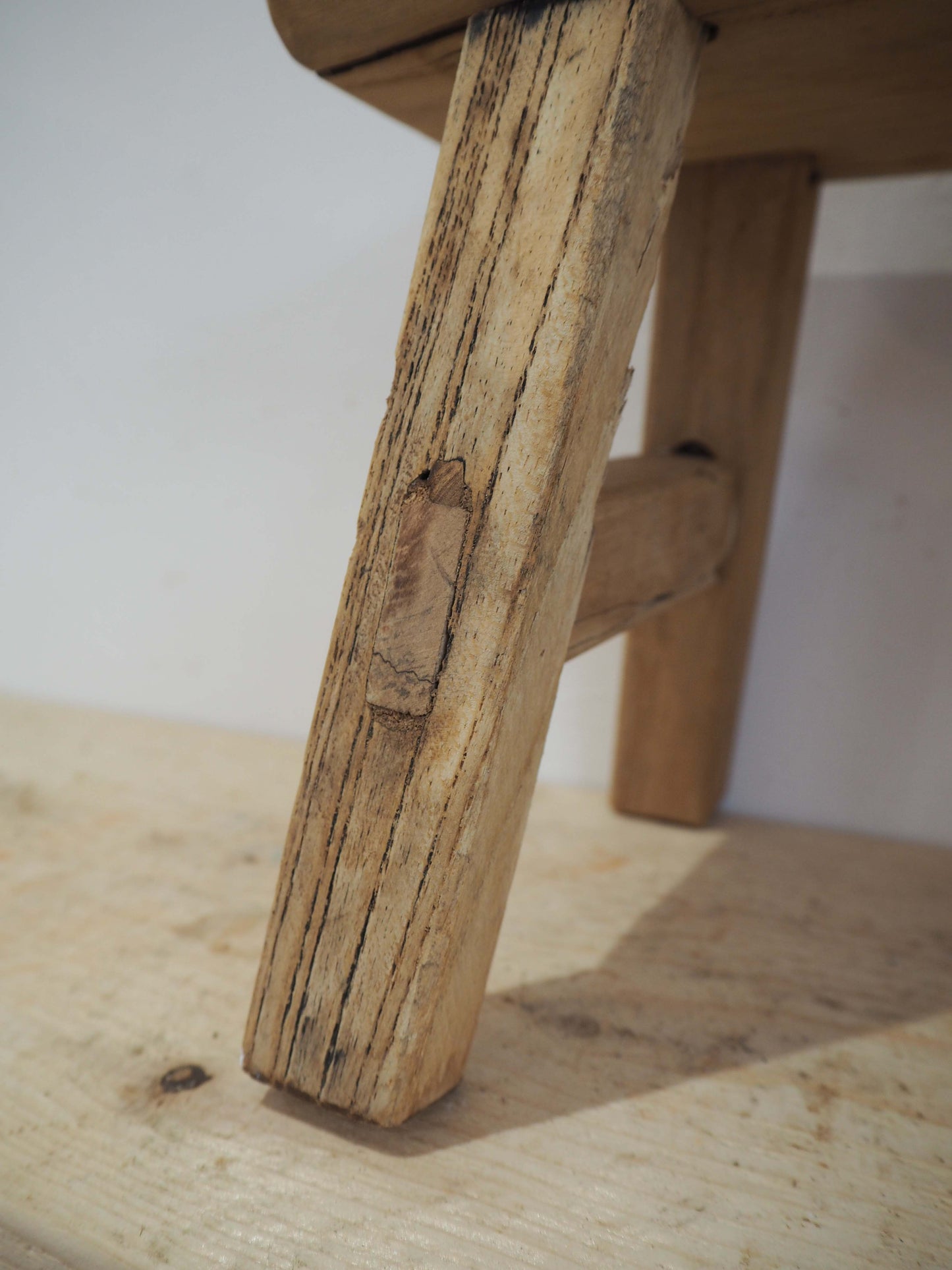 Antique Vintage Small Elm Rustic Wooden Farmhouse Stool / Milking Stool