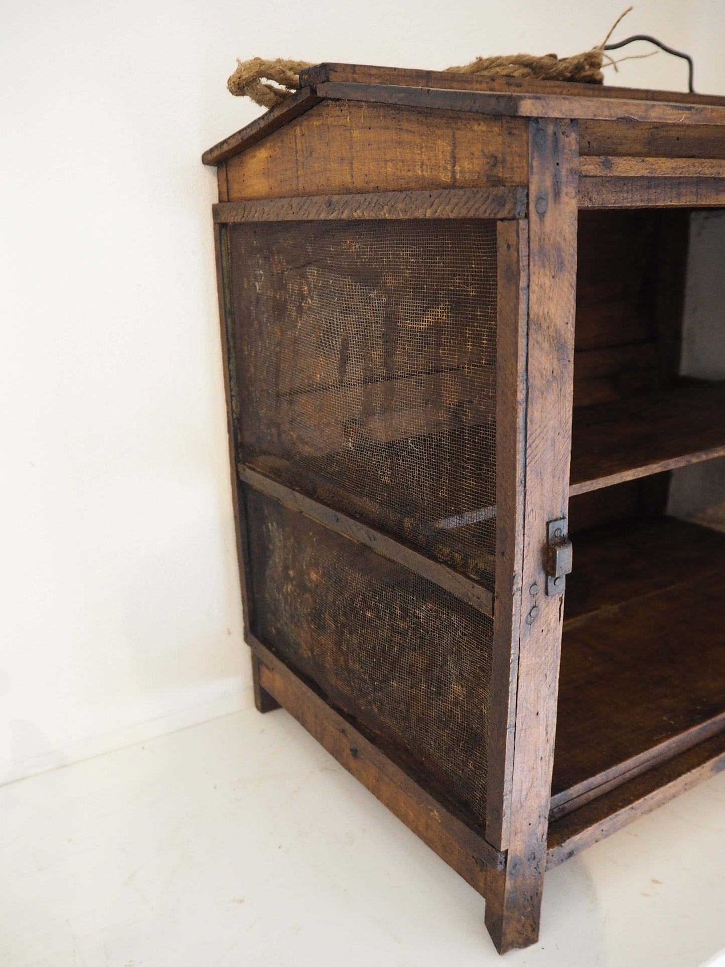 Vintage French Scratch Built Wooden and Mesh Meat Safe with Handle / Food Store