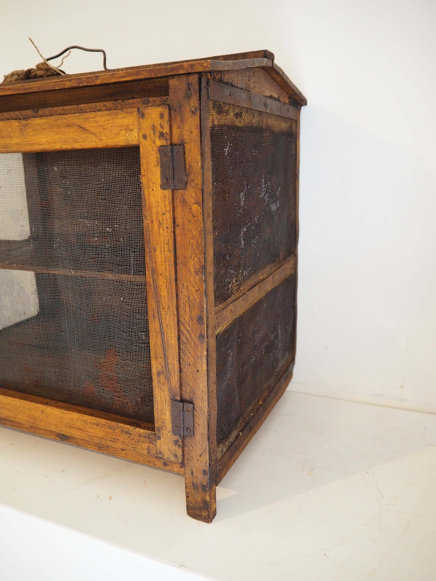 Vintage French Scratch Built Wooden and Mesh Meat Safe with Handle / Food Store