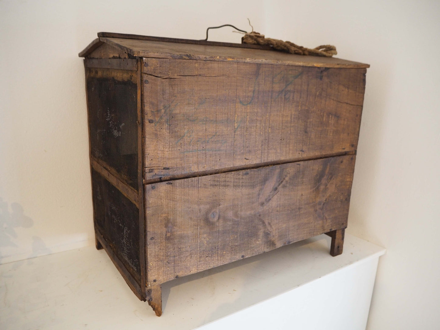 Vintage French Scratch Built Wooden and Mesh Meat Safe with Handle / Food Store