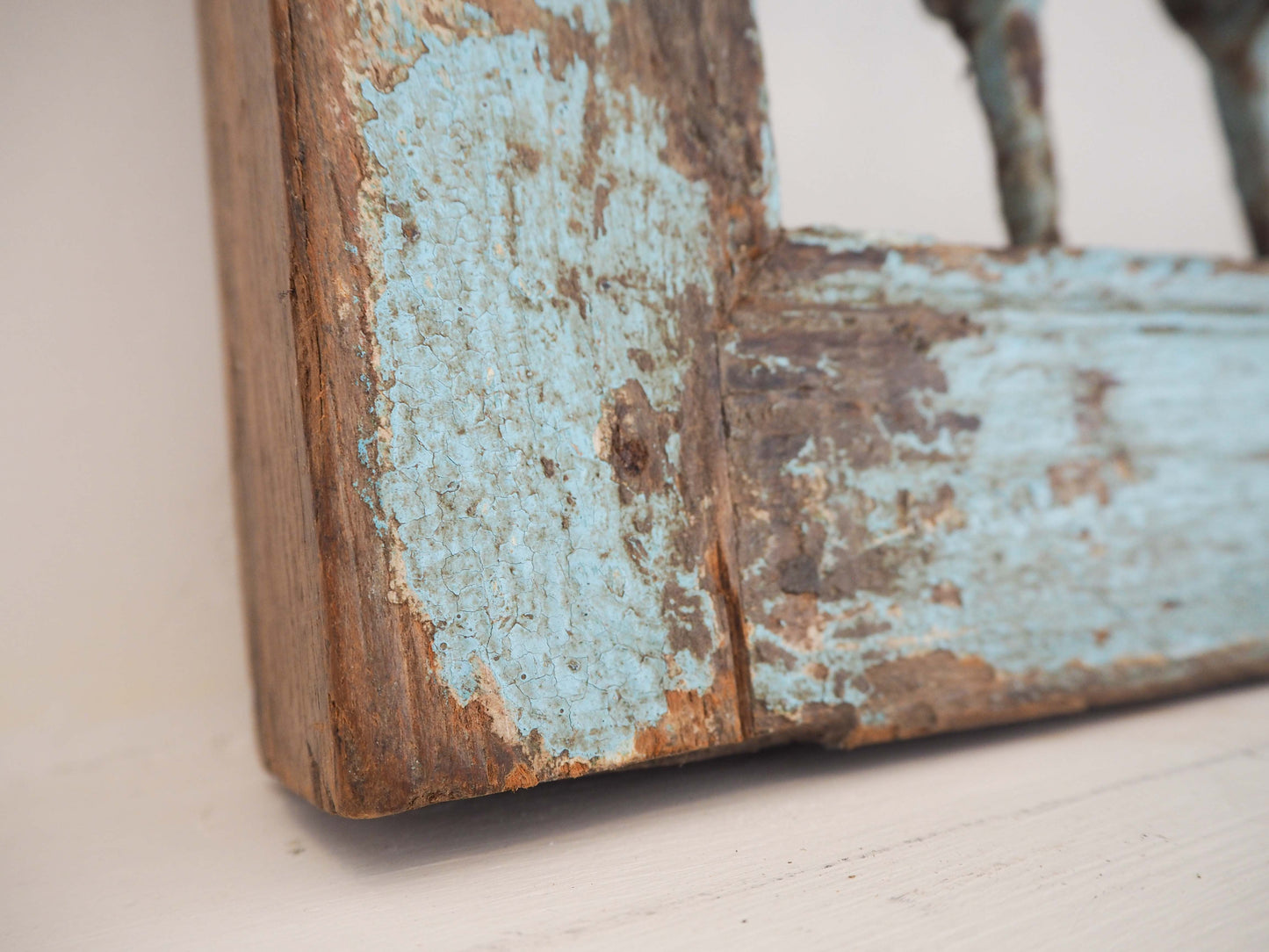 Antique Rustic Blue Distressed Wooden Indian Window / Artwork