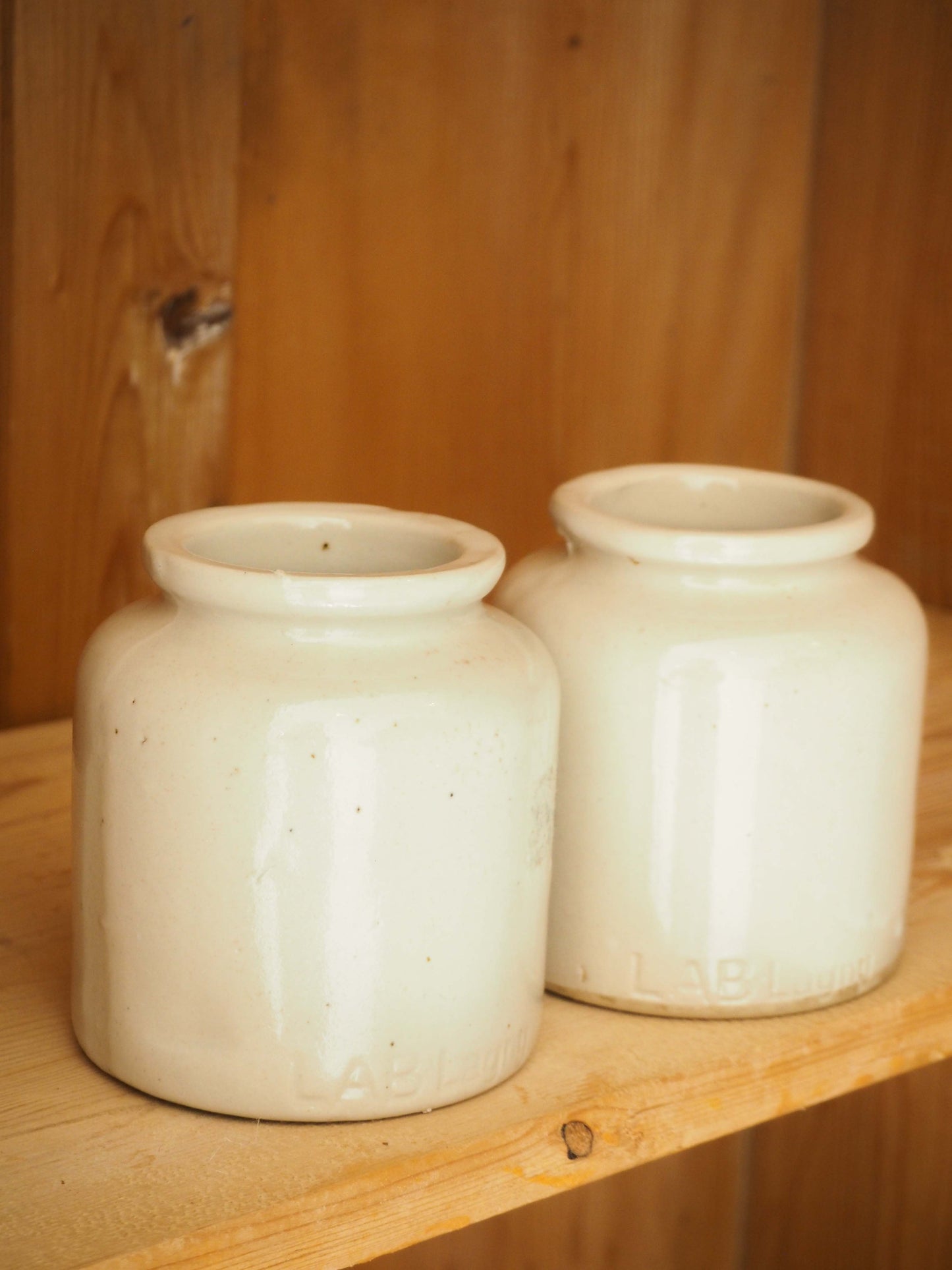 Vintage / Antique Rustic French Cream Stoneware Apothecary Pot / Kitchen Storage Jar